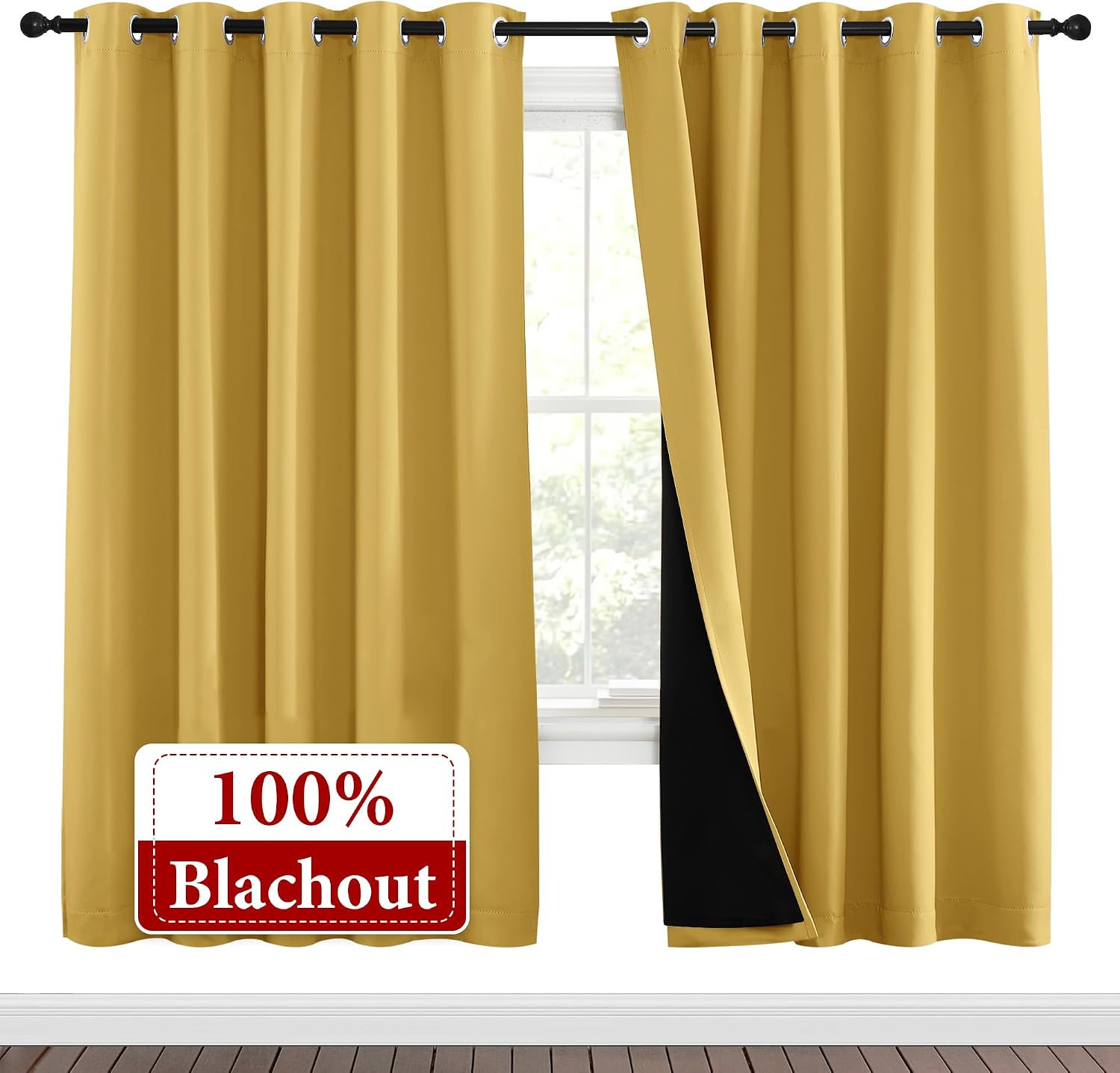 Nicetown Bright Yellow Full Shade Curtain Panels, Pair of Energy Smart & Noise Blocking Out Blackout Drapes for Dining Room Window, Thermal…