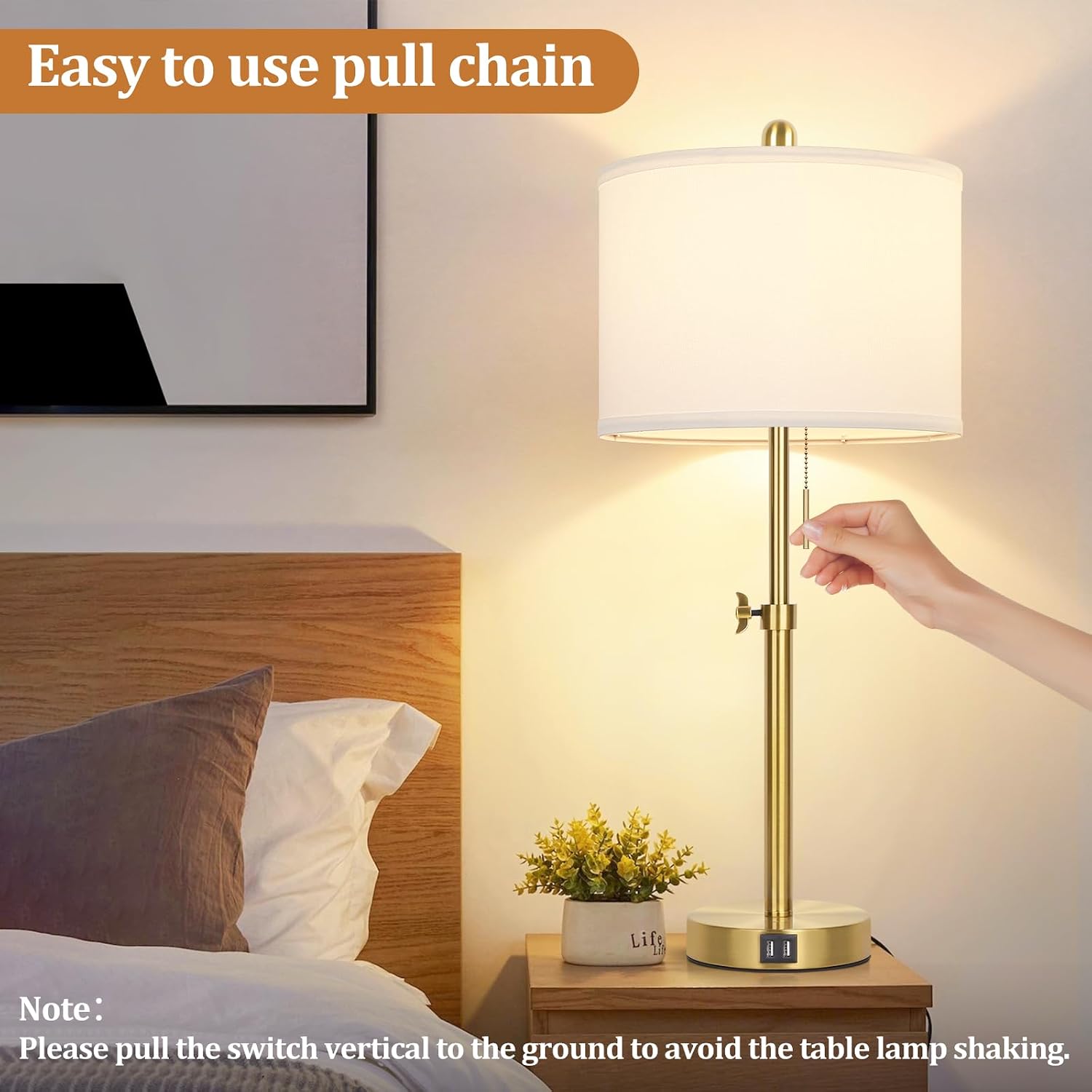 Kondras Table Lamp Set of 2, Bedside Lamp with 2 USB Ports, Gold Tall Table Lamp for Living Room End Tables, 23" to 30" Height Adjustable…