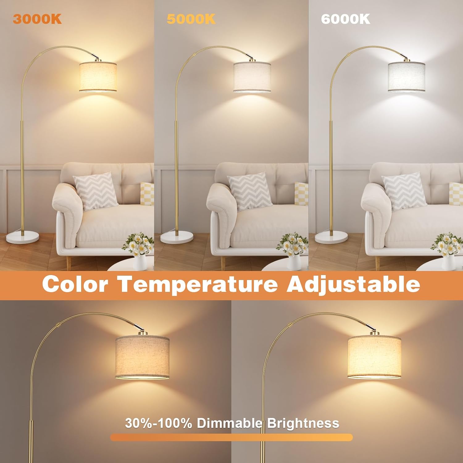 Ambimall Dimmable Arc Floor Lamp with Remote, Color Temperatures and Brightness Adjustable, Arched Floor Lamp with Rotating Head, Over…