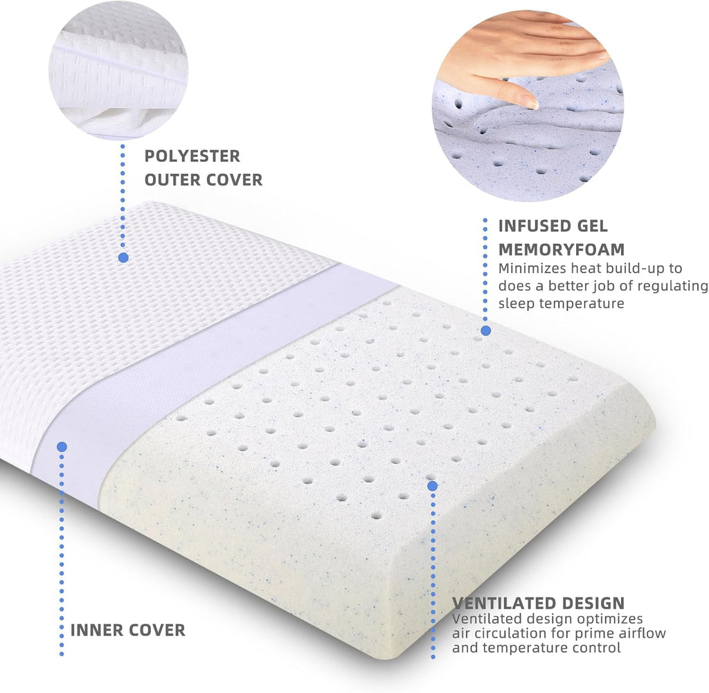 Suqiome SUQ I OME Sleeper - Cooling Gel Thin Flat Memory Foam Pillow for Bed Sleeping, Low Profile, Ultra Thin Flat Pillow for Stomach…