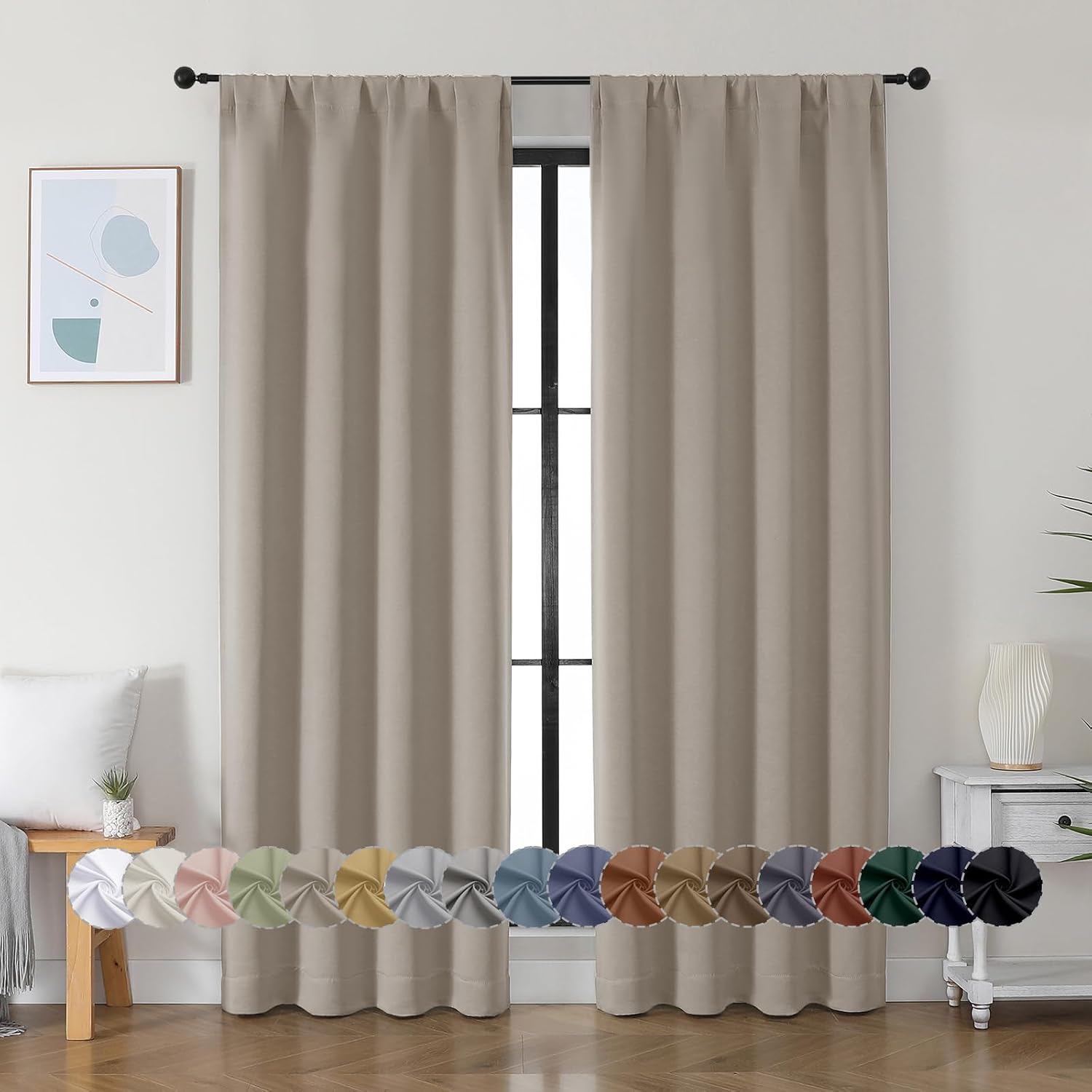 Simplebrand Ava Stone Blackout Curtains for Bedroom 84 Inch Length 2 Panels Set, Solid Thermal Insulated Privacy Living Room Window Treatme…