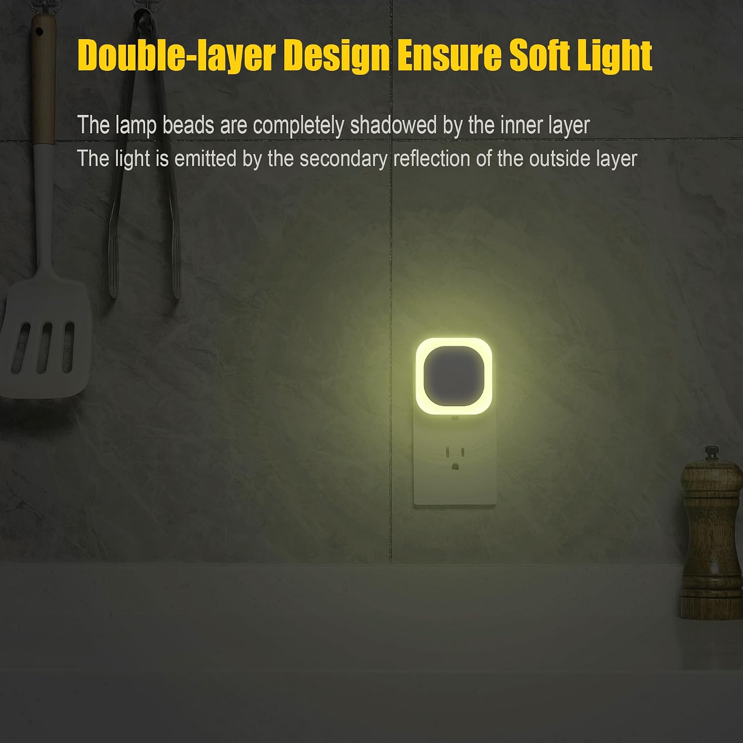 Yunlex 2 Pack Warm White Night Light, Gentle Eye-comfort with Dimmable Soft Glow & Indirect Reflection, Auto Dusk to Dawn Sensor, Plug in…