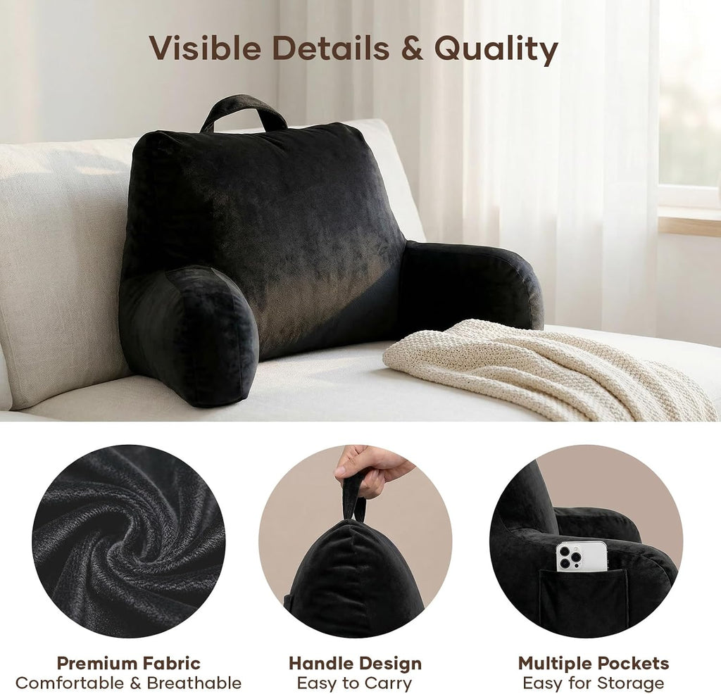 NOONTIDE Reading Pillow for Sitting up in Bed and Couch, Large Back Pillow for Adult & Teens with Soft Adjustable Neck Roll Backrest…