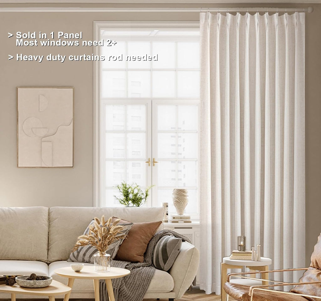 VisionHome Vision Home Natural Pinch Pleated Full Blackout Curtains Linen Blended Room Darkening Window Curtains 90 inch for Living Room Be…