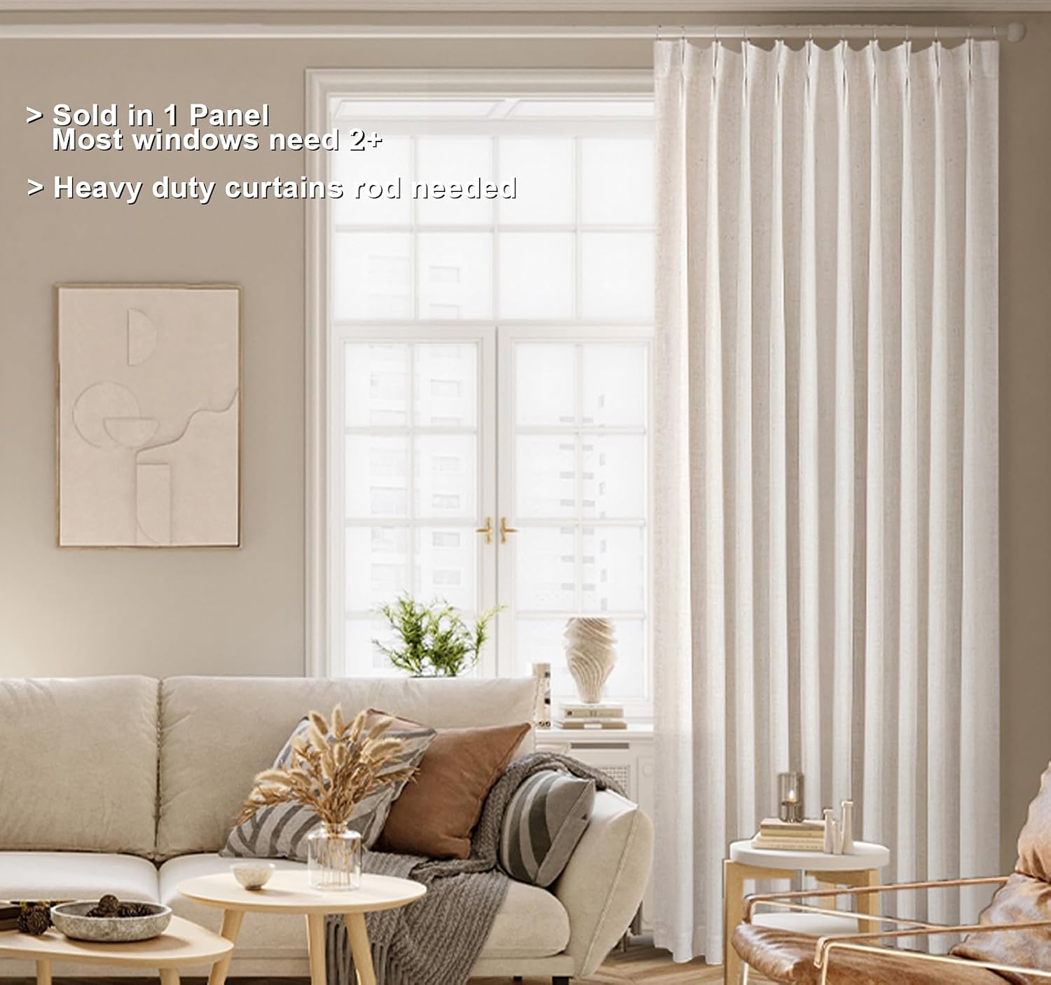 VisionHome Vision Home Natural Pinch Pleated Full Blackout Curtains Linen Blended Room Darkening Window Curtains 90 inch for Living Room Be…