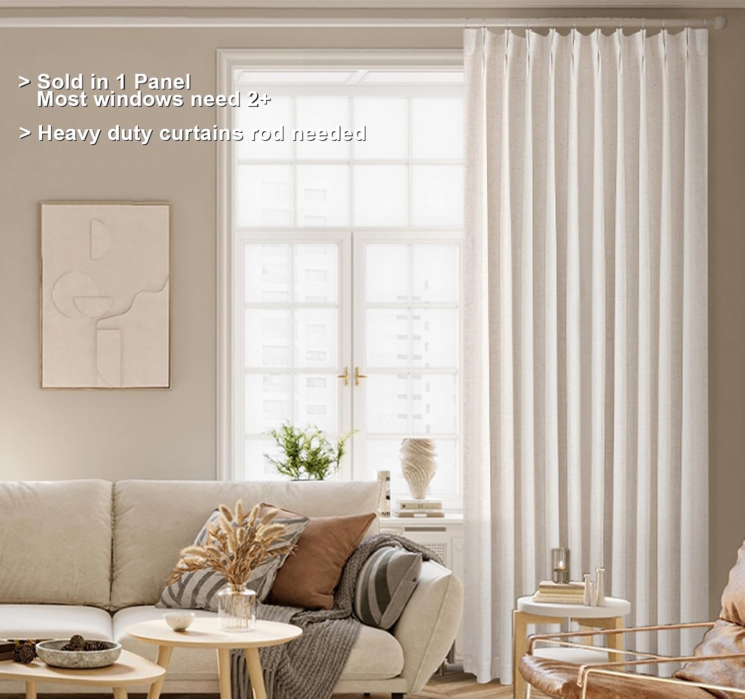 VisionHome Vision Home Natural Pinch Pleated Full Blackout Curtains Linen Blended Room Darkening Window Curtains 102 inch for Living Room B…