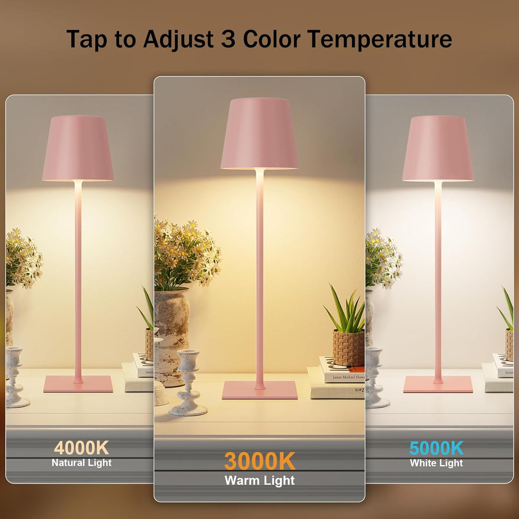 Kakanuo Pink Cordless Rechargeable Table Lamp, 2 Pack Portable Desk Lamp with 5000mAh Battery, Touch Control Stepless Dimming, Wireless…