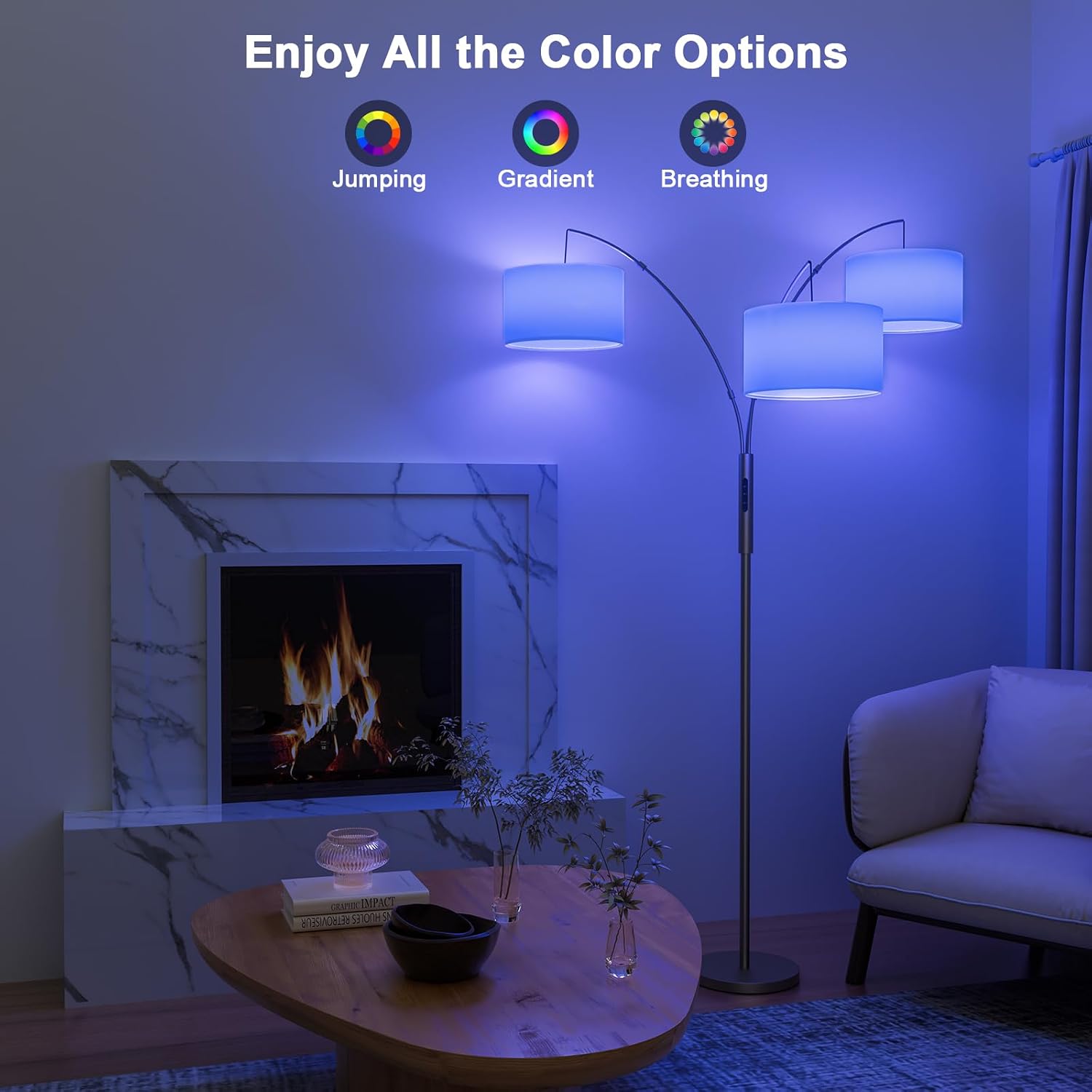 SIBRILLE 36W RGB Arc Floor Lamp with 3 Fabric Shades, 3000LM Super Bright Standing Lamp with Remote Control & Touch, Stepless Dimming…