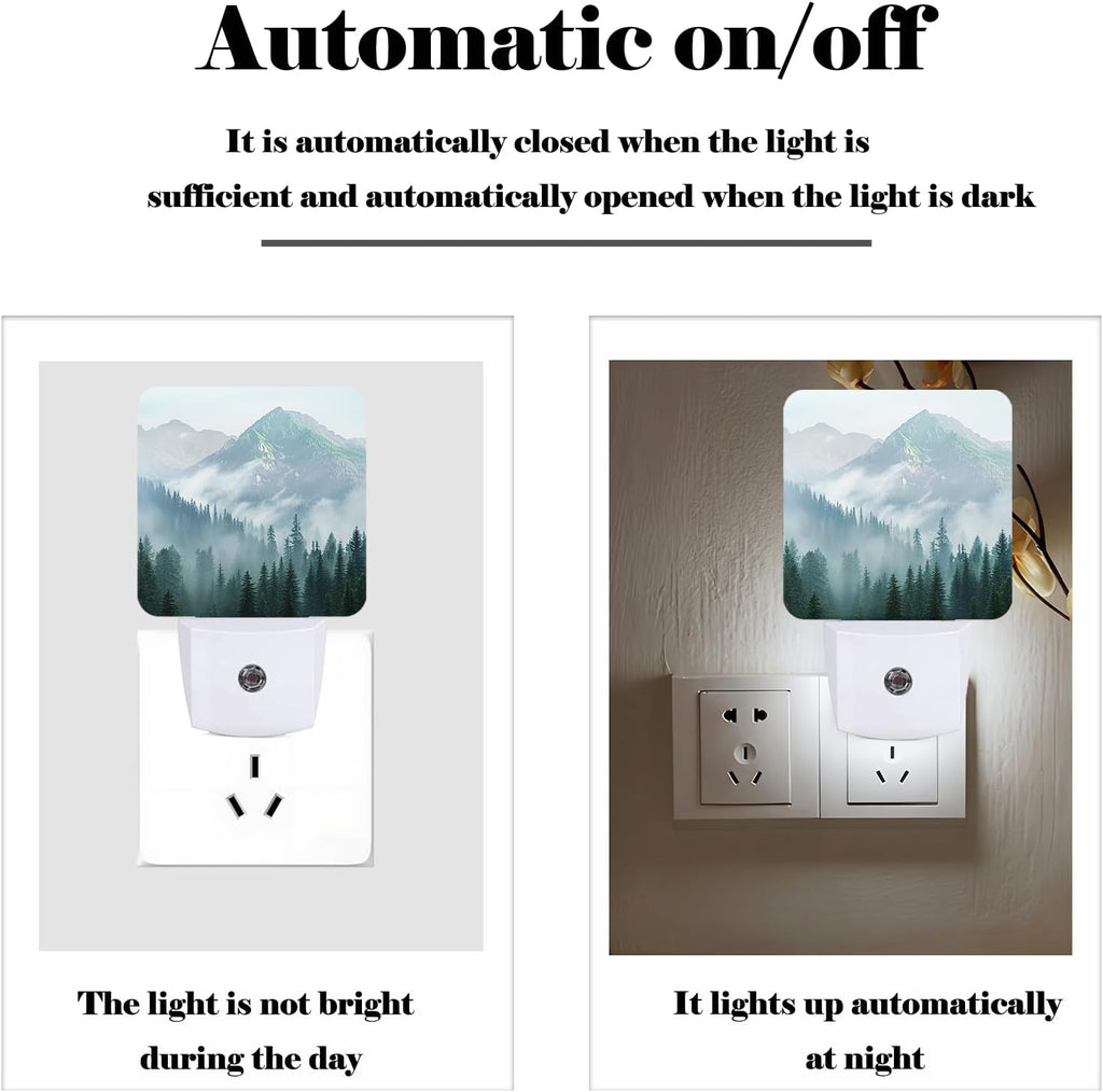 Mountain Forest Night Light, Plug Into Wall with Dusk to Dawn Light Sensors, Warm Nightlights for Bedroom, Bathroom, Hallway, Kitchen…