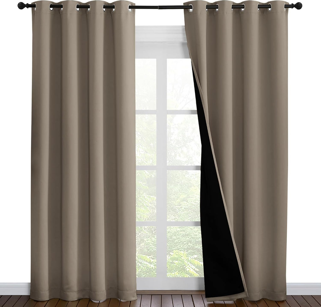 Nicetown Taupe Full Shade Curtain Panels, Pair of Energy Smart & Noise Blocking Out Blackout Drapes for Dining Room Window, Thermal Insulat…