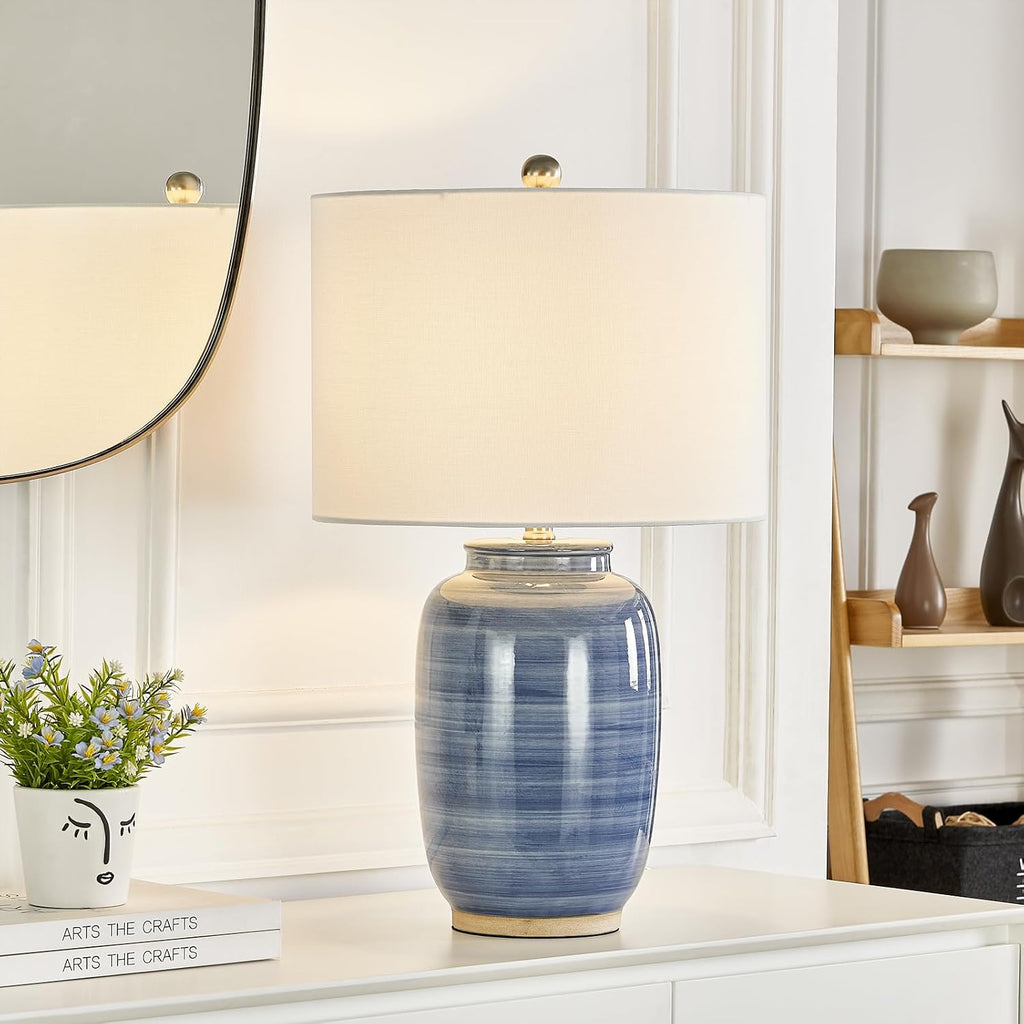 Maxax 25" Blue Table Lamp for Living Room, Modern Ceramic Lamp with White Shade, Coastal Blue Bedside Nightstand Lamp for Bedroom Home…