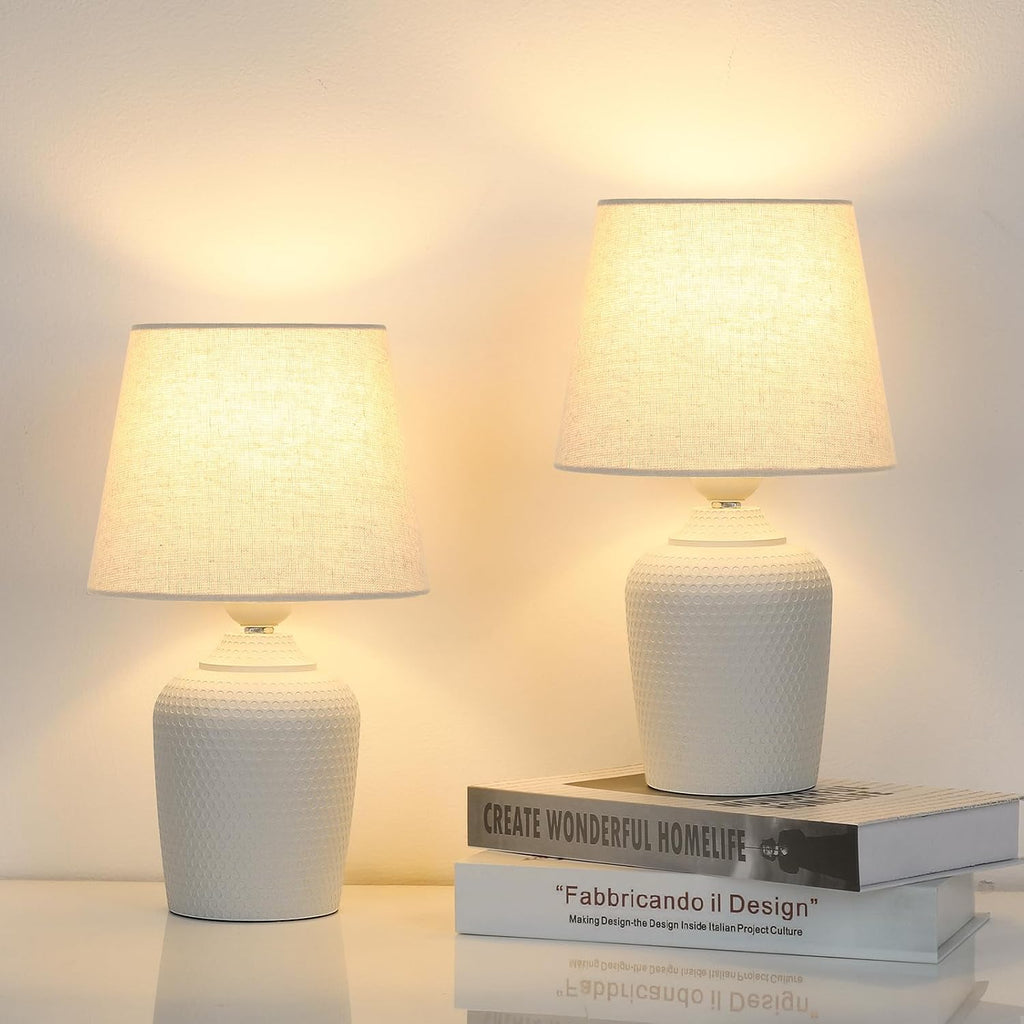 Sucolite Small 11.8'' Table Lamps Set of 2, Bedside Nightstand Lamps for Bedroom Kid’s Room, Cute Desk Lamps with Studded Texture Base…