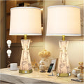 Natural Alabaster Table Lamp, Living Room Lamps Set of 2, Nightstand Lamp with Night Light, Lamps for Living Room With Linen Fabric…