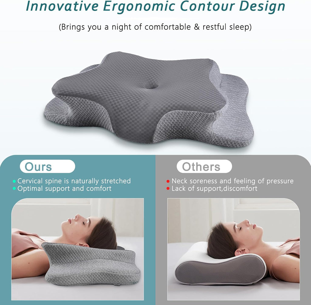 CHxxy Cervical Neck Pillow for Sleeping, Memory Foam Pillows, Ergonomic Side Sleeper Pillows, Cooling Orthopedic Neck Support Pillow for Ba…