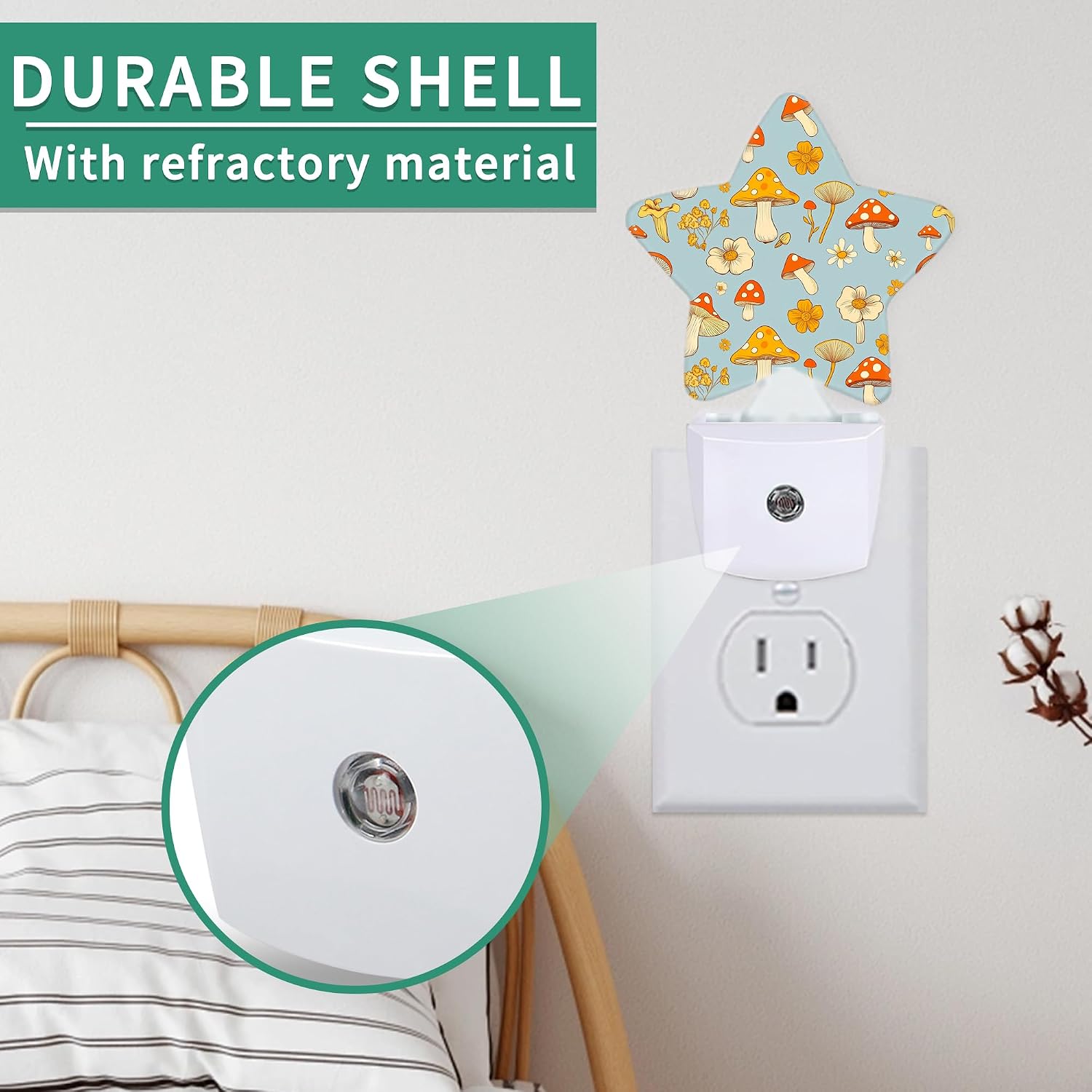 Star Night Light Plug in, Spring Mushroom Dusk to Dawn Sensor Night Light, Soft Glow Lamp for Kids Bedroom Nursery Hallway Bathroom…