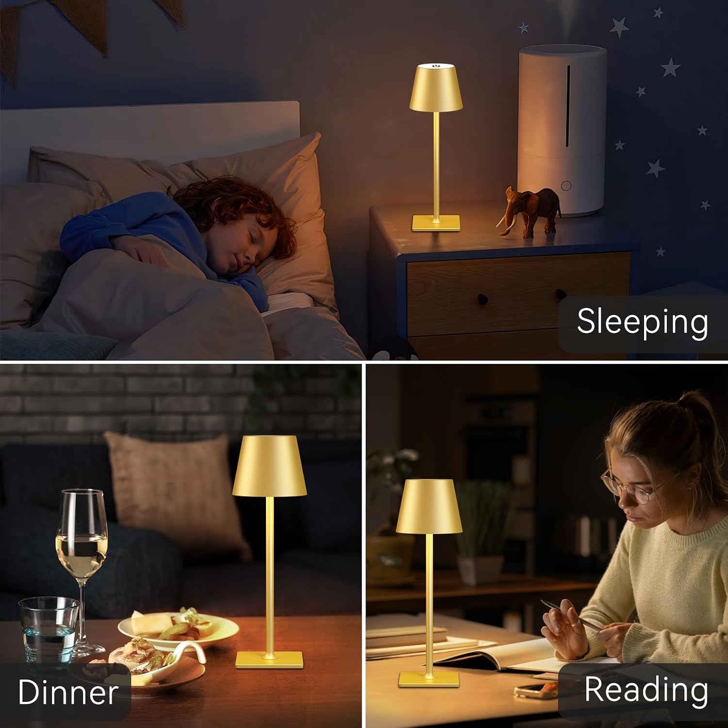 Yogaret 4 Pack Gold Rechargeable Led Cordless Table Lamps, Cordless Lamp with 6000mAh Battery Operated, Wireless Lamp for Restaurant Home…
