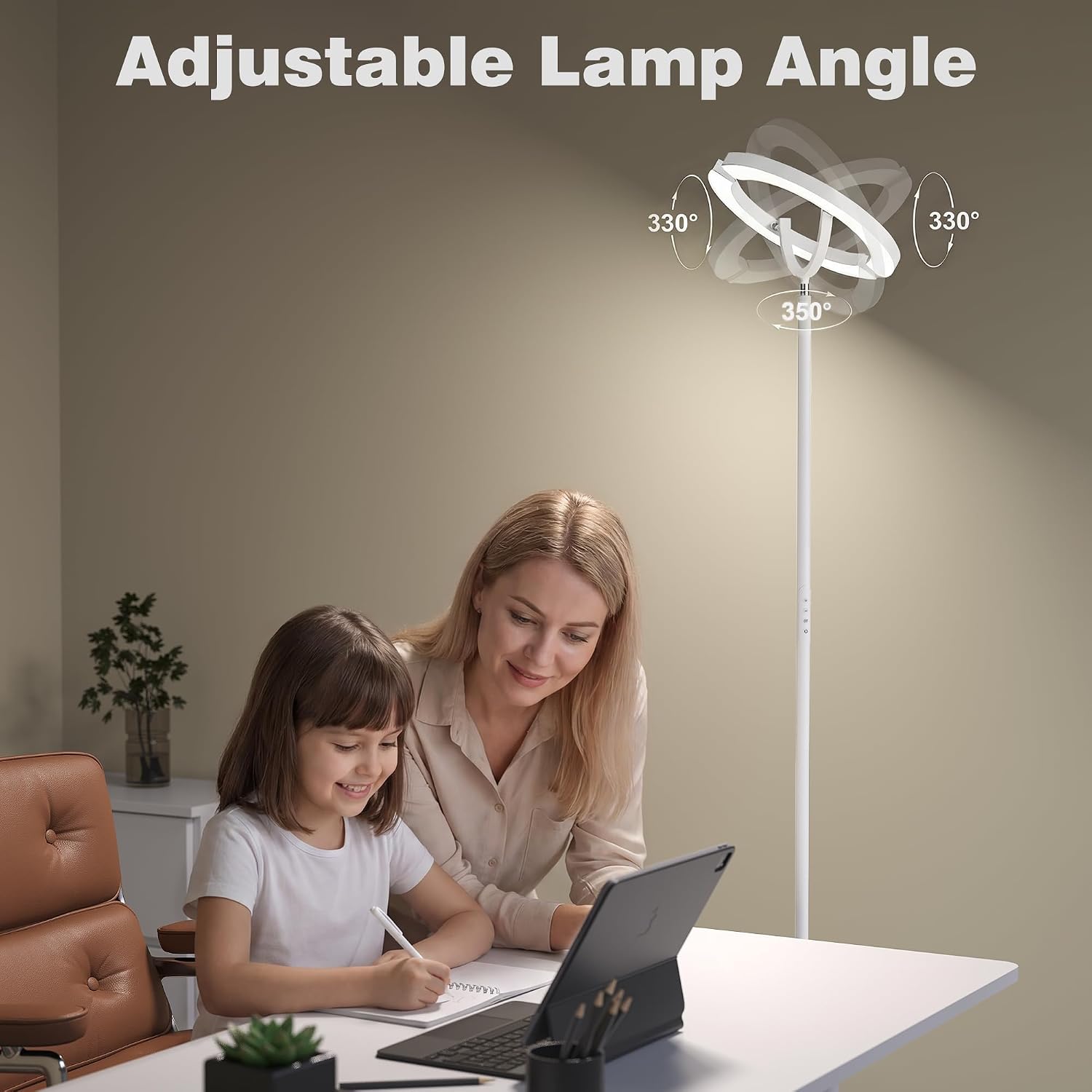 SIBRILLE 30W LED Floor Lamp, 350° Rotating Reading Standing Lamp with Remote Control, Stepless Dimmable 3000K-6500K Modern Tall Lamp for…