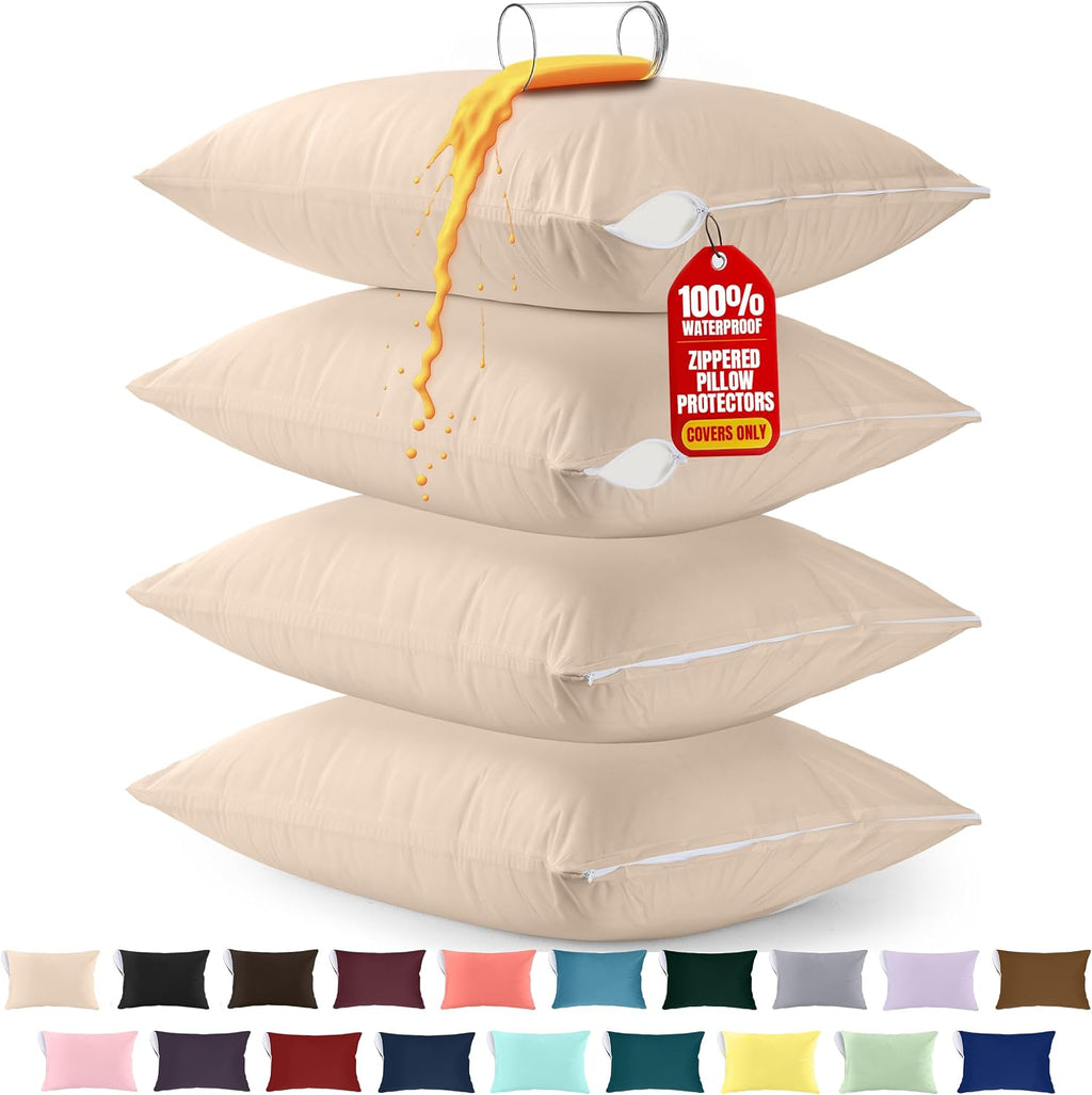 Utopiabedding Utopia Bedding 100% Waterproof Pillow Protectors with Zipper King Size (Set of 4), Bed Bug and Dust Mite Proof Zippered Pillo…