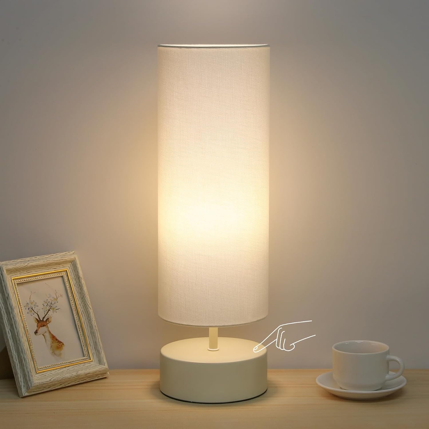 Touch Control Table Lamp, 3 Way Dimmable Bedside Table Lamp with Cream Base, Simple Nightstand Lamp with Beige Shade, Modern Night Light…