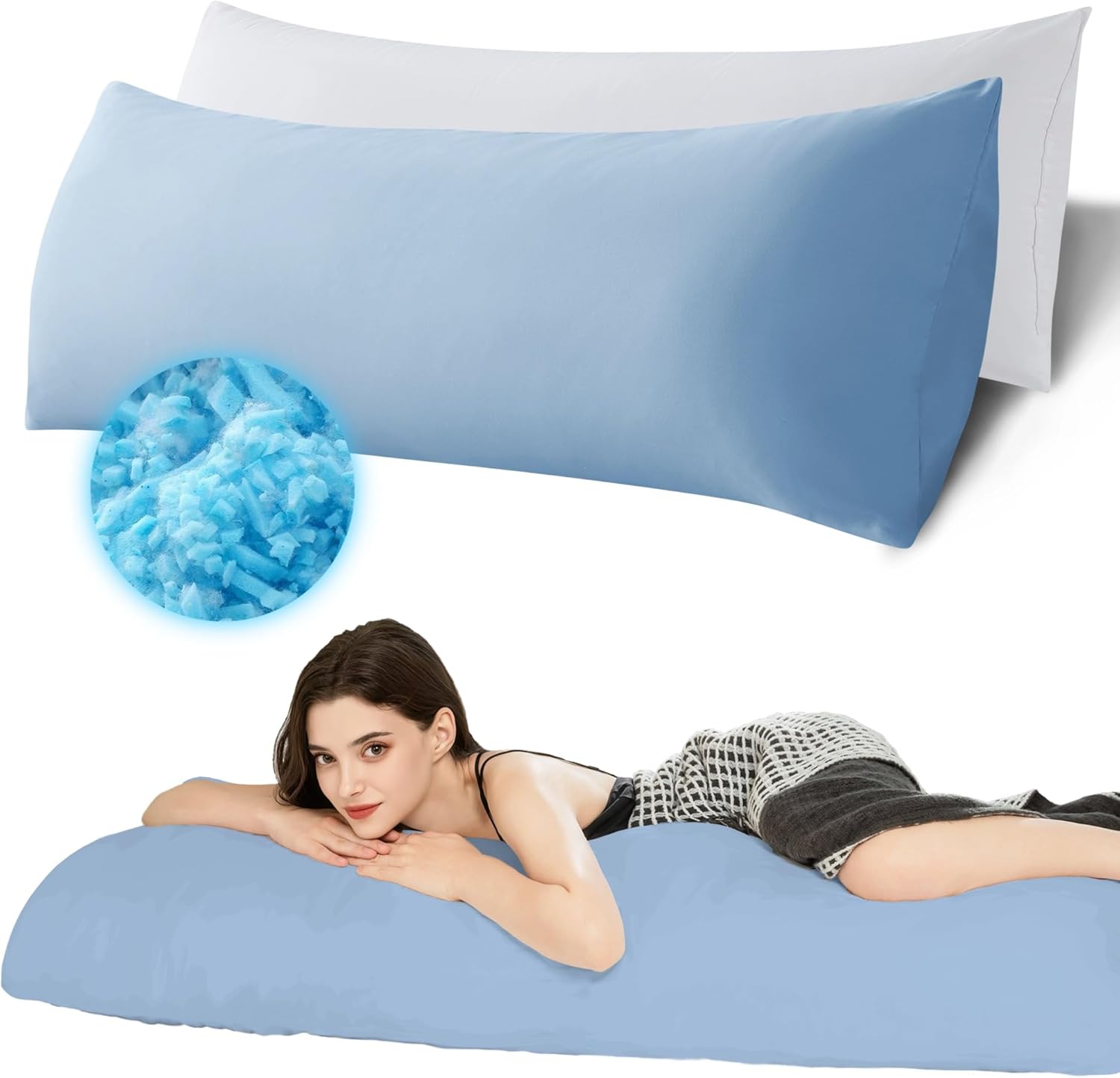 Ubauba Memory Foam Body Pillow with Cover, Full Large Body Pillows Insert for Adults with Envelope Closure Pillowcase, Firm & Fluffy Long…