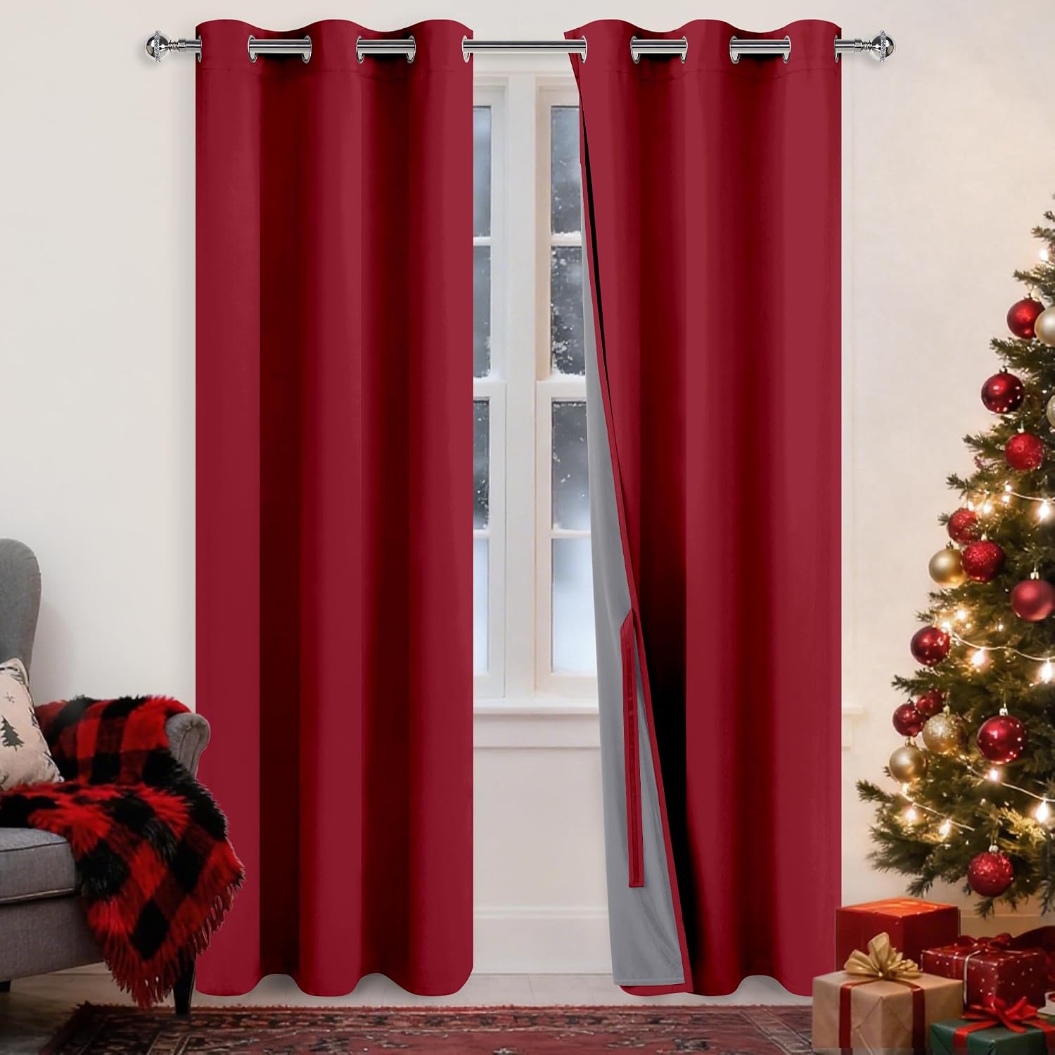 Xwzo 100% Blackout Window Curtains - Thermal Insulated & Noise Reduction Black Liner Window Treatment Sewn with Tiebacks for Bedroom/Living…