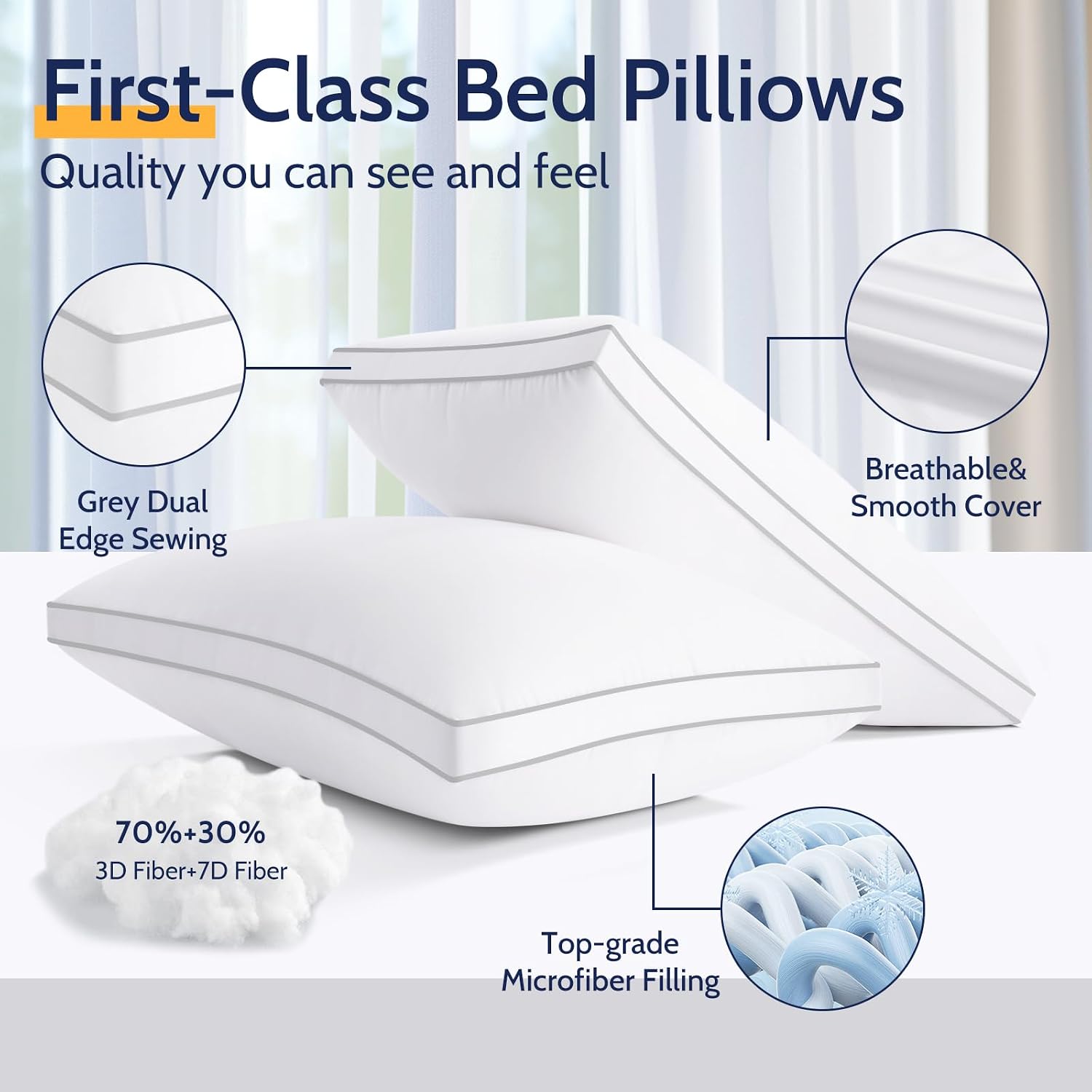 Roumea Pillows King Size Set of 2, Gusseted Bed Pillows for Sleeping 2 Pack, Luxury Hotel Quality, Supportive King Pillow with Soft Down Al…