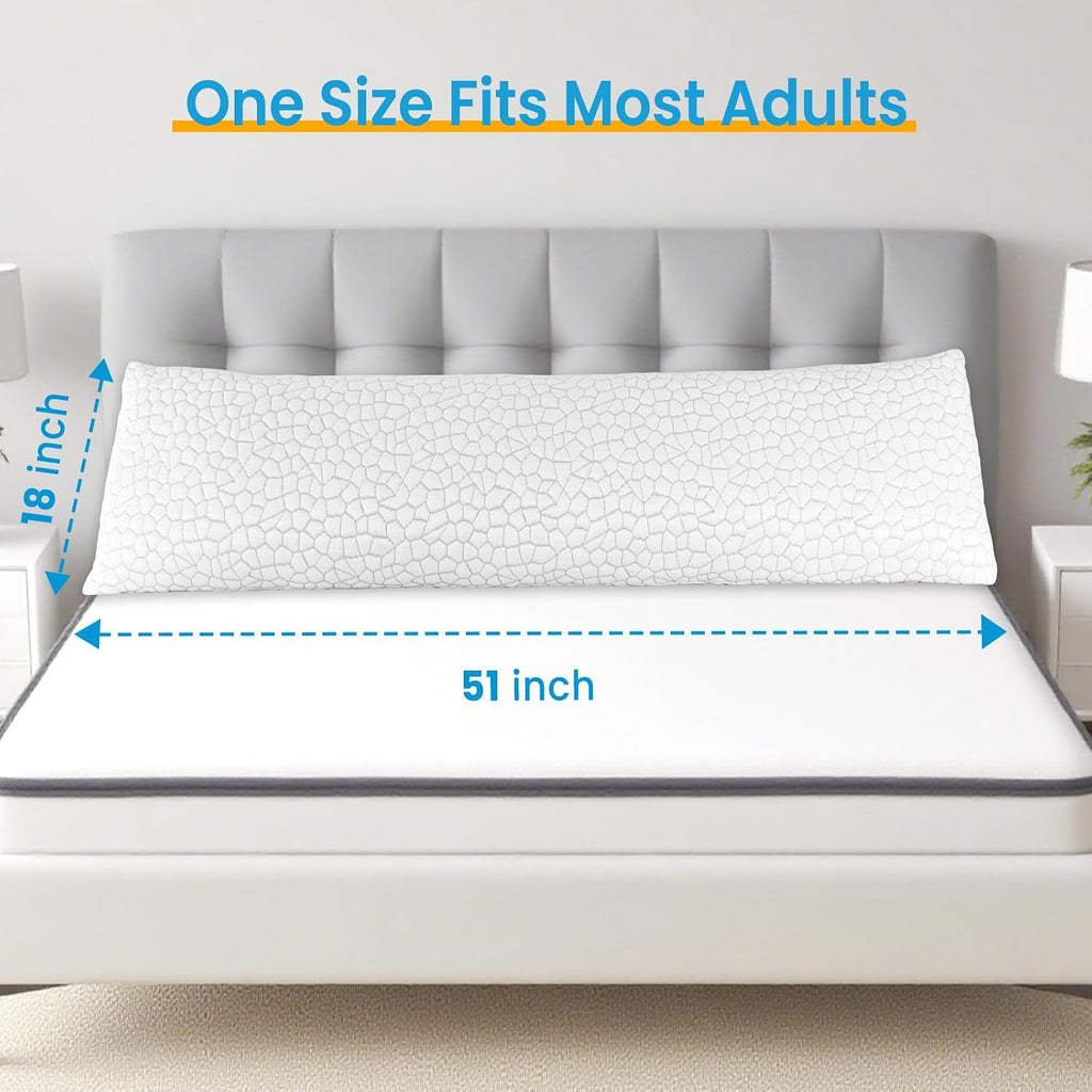 Qutool Cooling Pillow for Sleeping, CertiPUR-US Shredded Memory Foam Full Body Pillow Set of 1, Long Pillow for Bed with Removable Double-S…