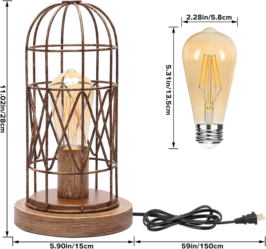 Touch Control Table Lamp for Small Spaces - 3 Way Dimmable Nightstand & Bedside Lamp for Bedroom & Living Room, Rustic Wood Cage Shade…