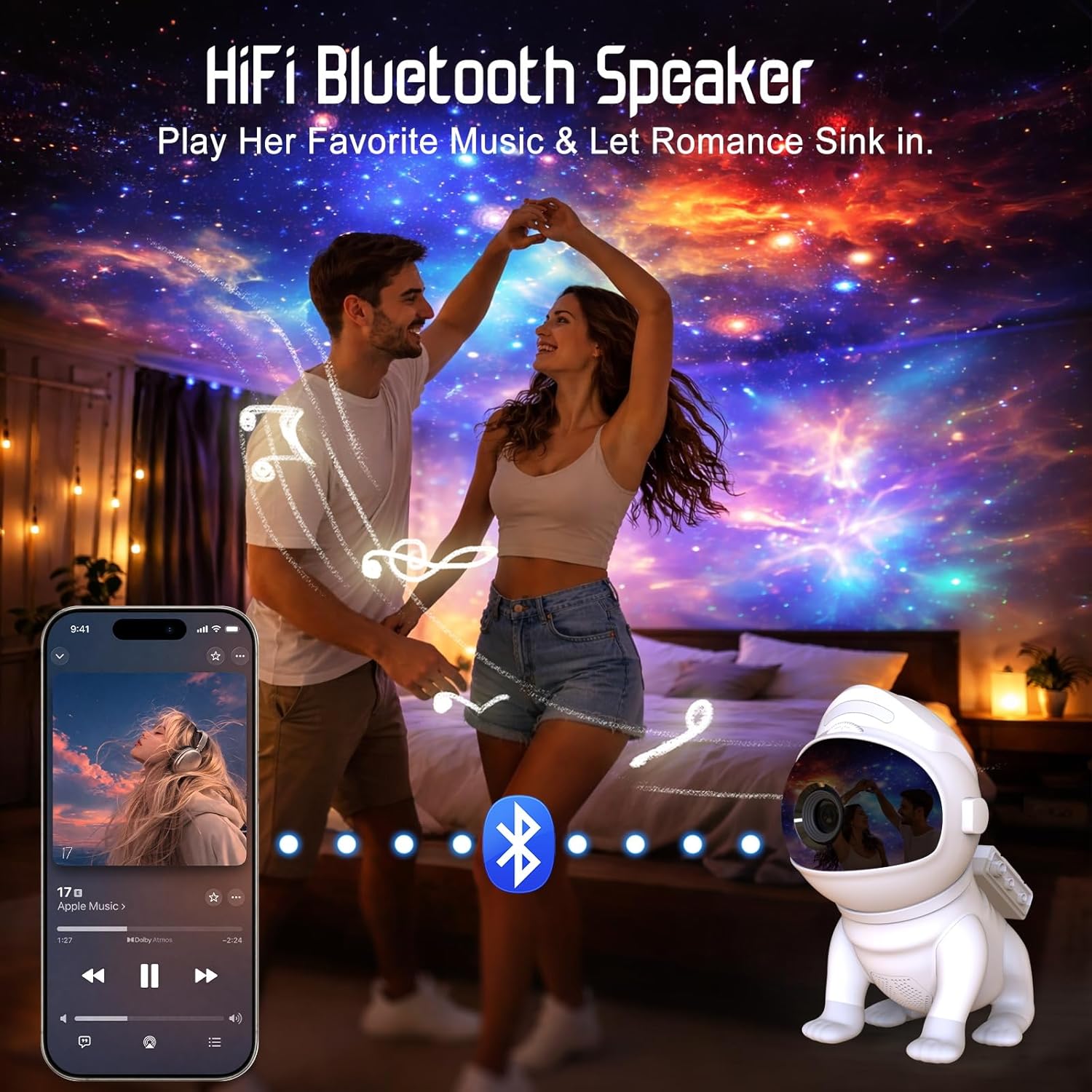 Upgraded Planetarium Projector with White Noise & Bluetooth Speaker, Astronaut Space Light Galaxy Projector for Bedroom, Ceiling Star…