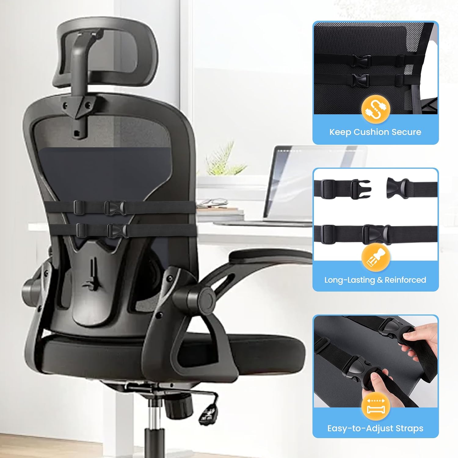 SweetSlubr Large Lumbar Support Pillow for Office Chair, Car Seats and Home Desks, Ergonomic Back Support with Double Adjustable Straps…