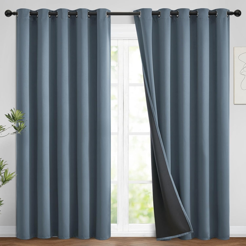 Yakamok 100% Blackout Lined Panels, Room Darkening Thermal Insulated Blackout Curtains for Bedroom, Heat Blocking Drapes for Living Room(62…