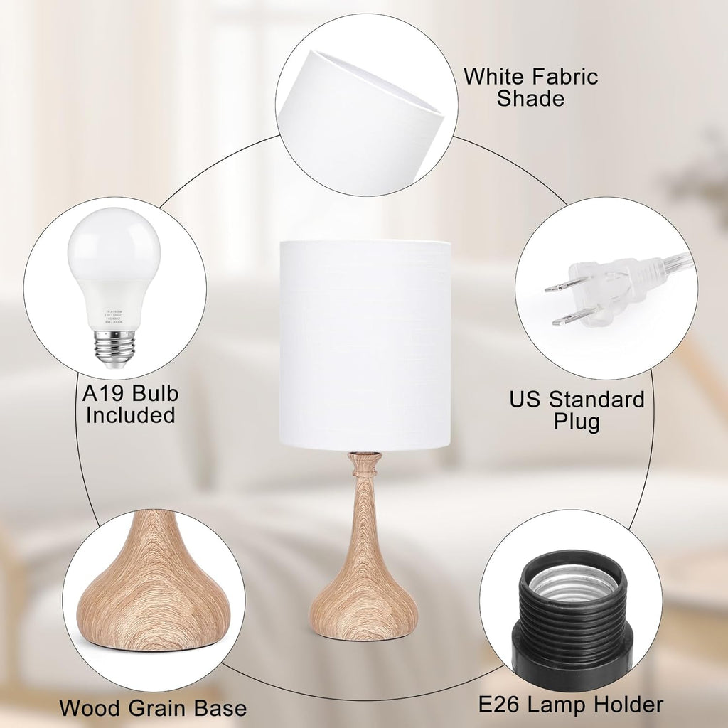 Dimmable Small Table Lamp, Bedside Lamps Touch Control for Bedrooms Nightstand with Wood Grain Base, Desk Lamp Night Light for Office…