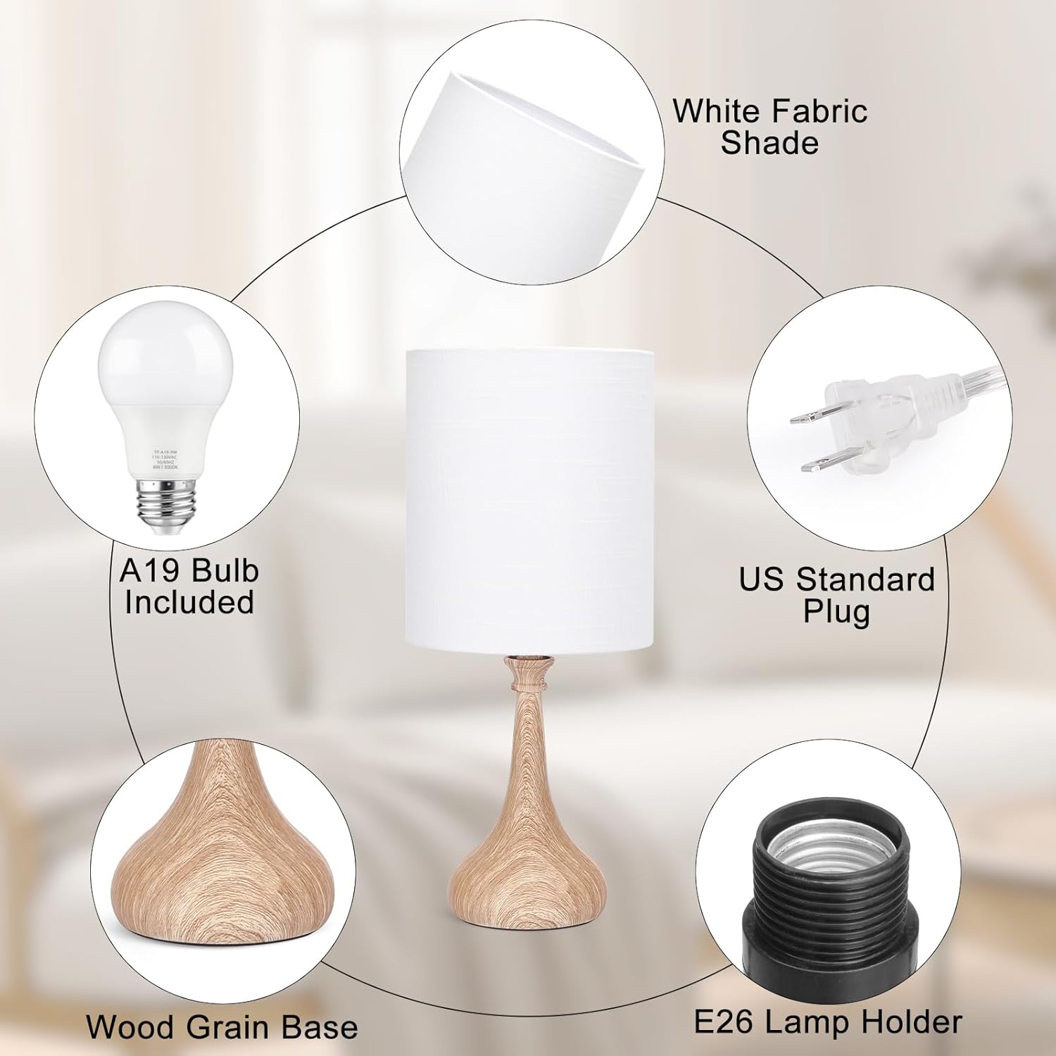 Dimmable Small Table Lamp, Bedside Lamps Touch Control for Bedrooms Nightstand with Wood Grain Base, Desk Lamp Night Light for Office…