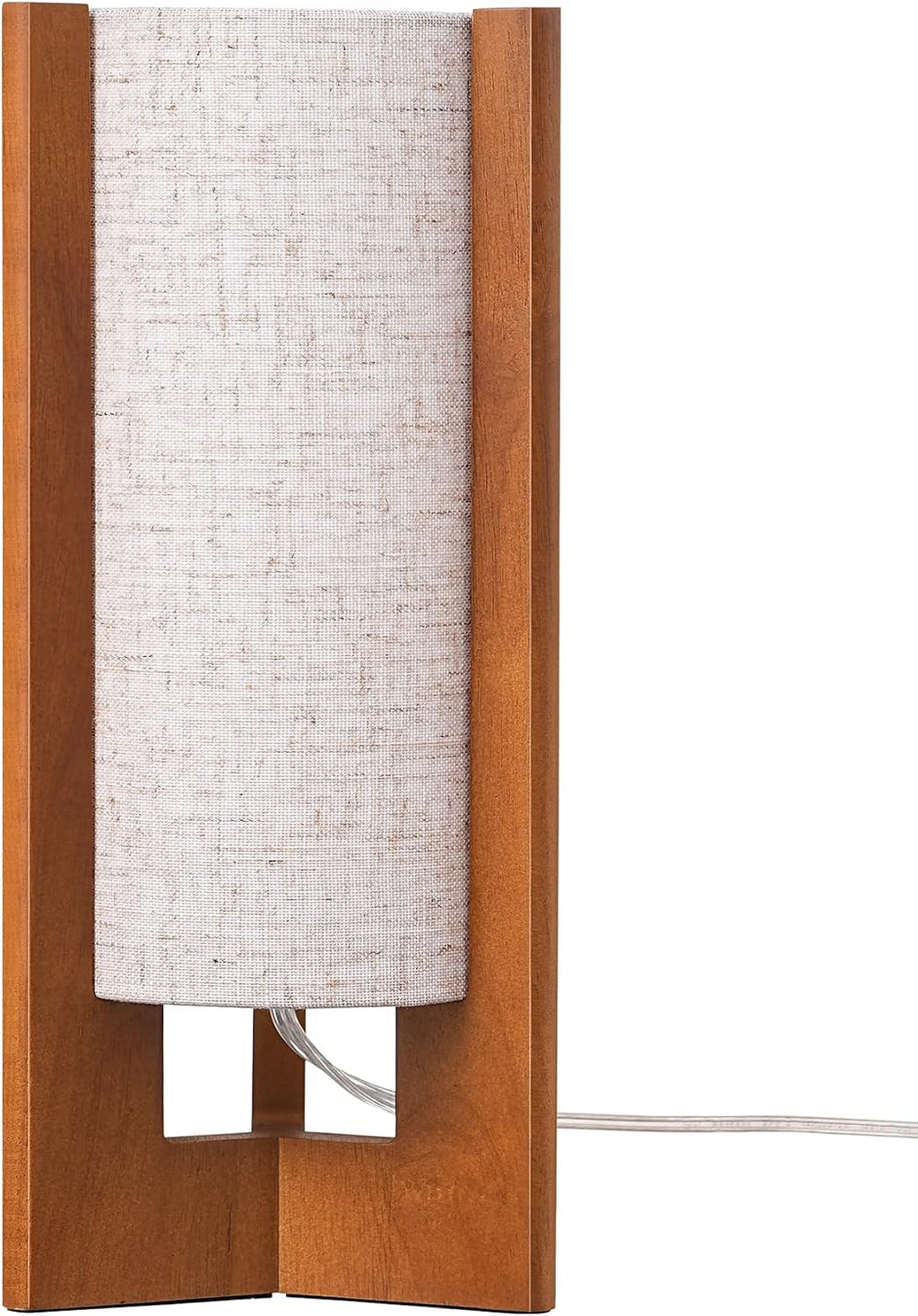 EDISHINE 13.5" Small Table Lamp, Walnut Wood Cylinder Nightstand Lamp for Bedroom, Beige Linen Shade, Corner Modern Bedside Lamp for…