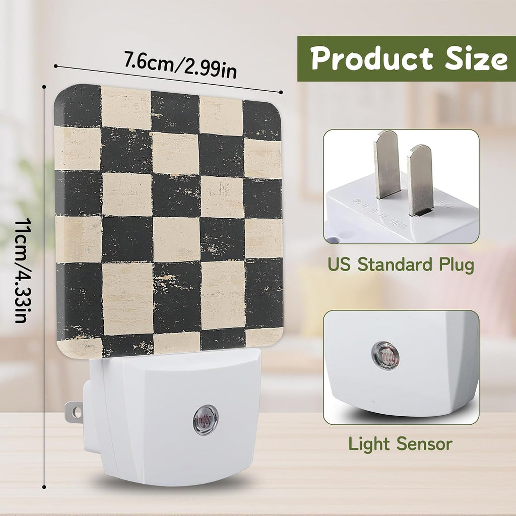 Distressed Checkerboard Night Lights Plug into Wall, Night Light for Bedroom Bathroom Hallway Kitchen, Auto Dusk to Dawn Sensor…