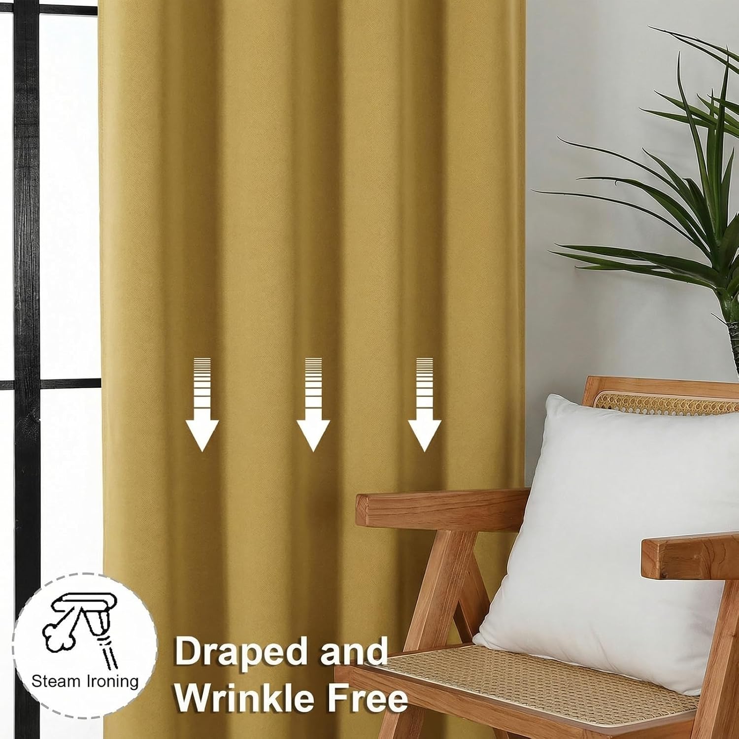 Simplebrand Ava Bright Gold Blackout Curtains for Bedroom 72 Inch Length 2 Panels Set, Privacy Thermal Insulated Rod Pocket Door Window Cur…