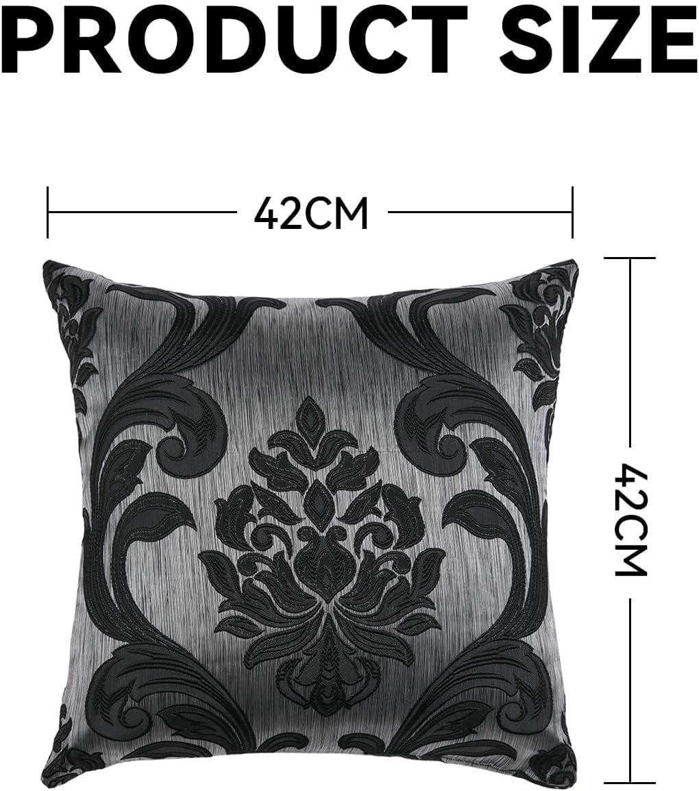 Napearl Throw Pillow Covers-Set of 2 with Black Silver Damask Jacquard Patterns, Gothic Decorative Pillowcase for Couch, Sofa, Bed, Attract…