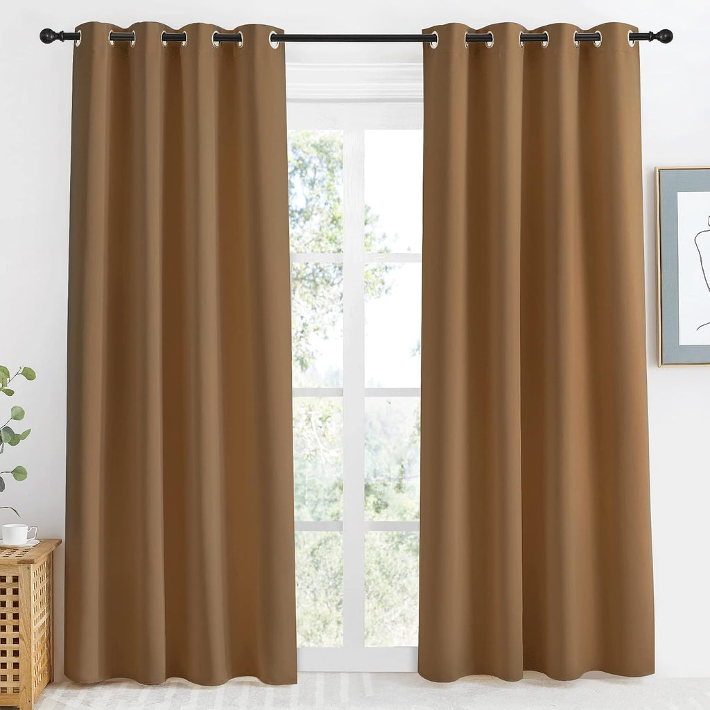 NICETOWN Gold Brown Curtain 86 inch Long, 1 Panel, W55 x L86, Grommet Blackout Thermal Insulated Room Darkening Sound Reducing Window…