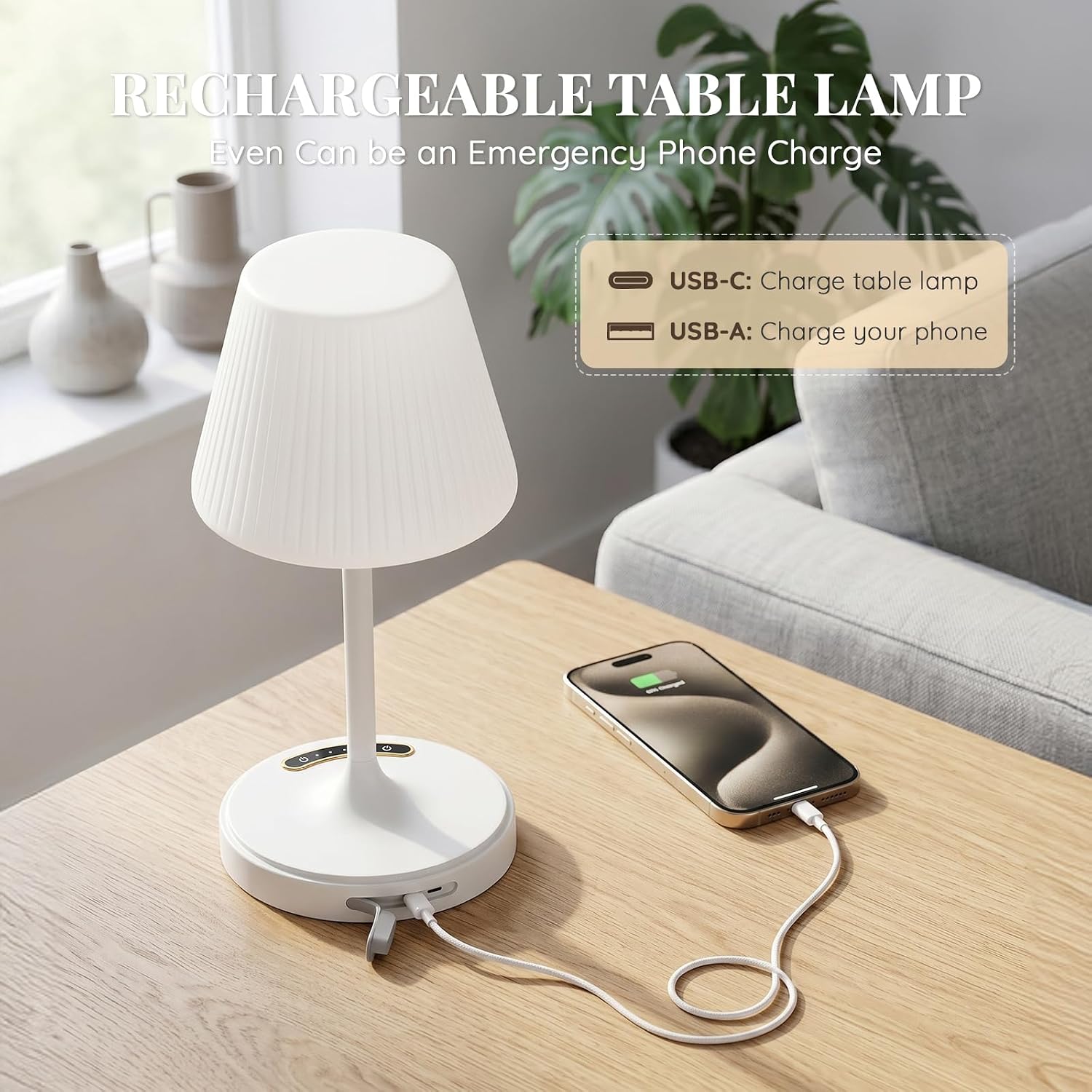 Audles Bathroom Lamp Waterproof Shower Light, Rechargeable Cordless Table Lamp with 4000mAh Battery, 3 Color Modes Touch Dimmable, Small Ni…