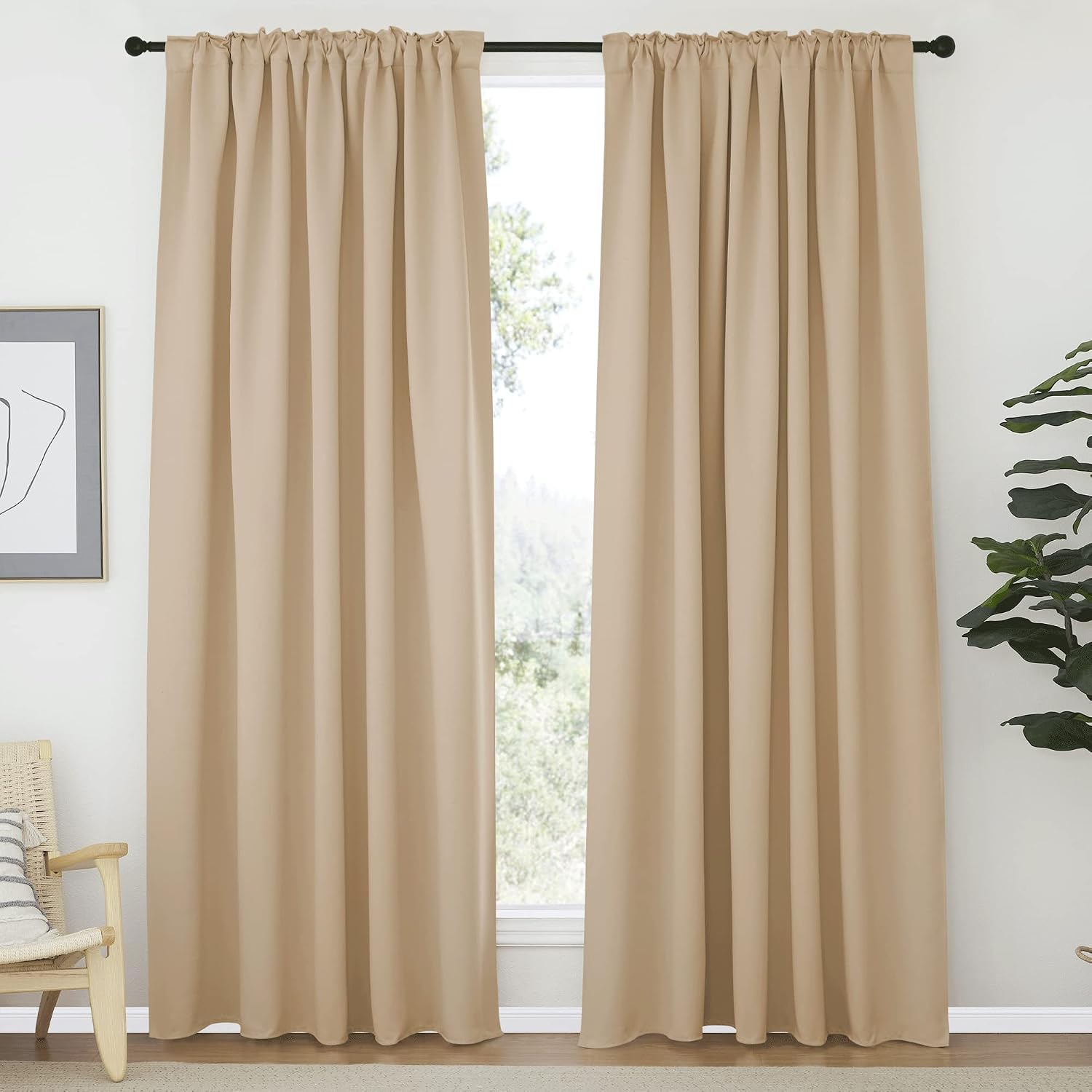 Nicetown Window Treatment Elegant Curtains - (Biscotti Beige Color) 70 X 84, 1 Pair, Room Darkening Curtains and Drapes for Bedroom