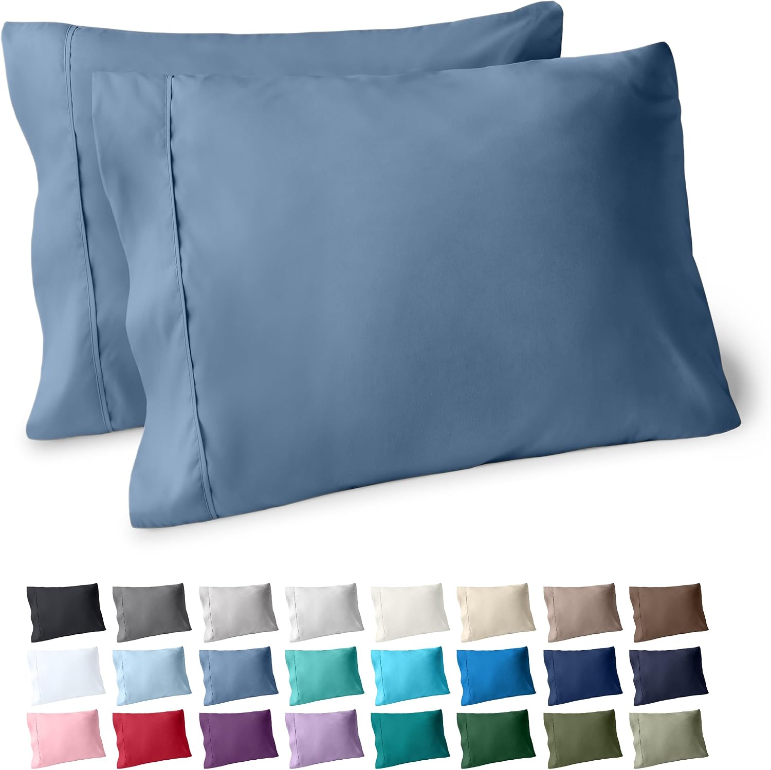 BareHome Bare Home Microfiber Pillow Cases - Standard/Queen Size Set of 2 - Cooling Pillowcases - Double Brushed - Coronet Blue Pillowcases…