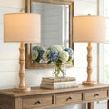 BOBOMOMO 25" Farmhouse Table Lamps Set of 2, Rustic Nightstand Lamps with Wood Grain Resin Base & Linen Shade, Standard Table Lamps for…