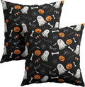 Halloween Throw Pillow Covers 20X20 Inch 2 Packs Boo Cute Ghost Orange Pumpkins Bat Web Decorative Black Pillow Cases Holiday Cotton…