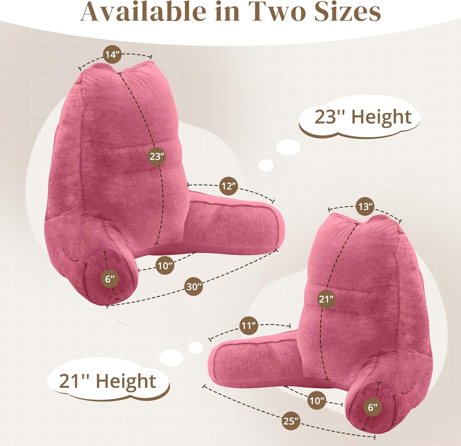 Sasttie Reading Pillow, Pillows for Reading or Relaxing – Ergonomic Support for Head, Neck, Back, and Lumbar, 21-Inch, Rose Pink Pink