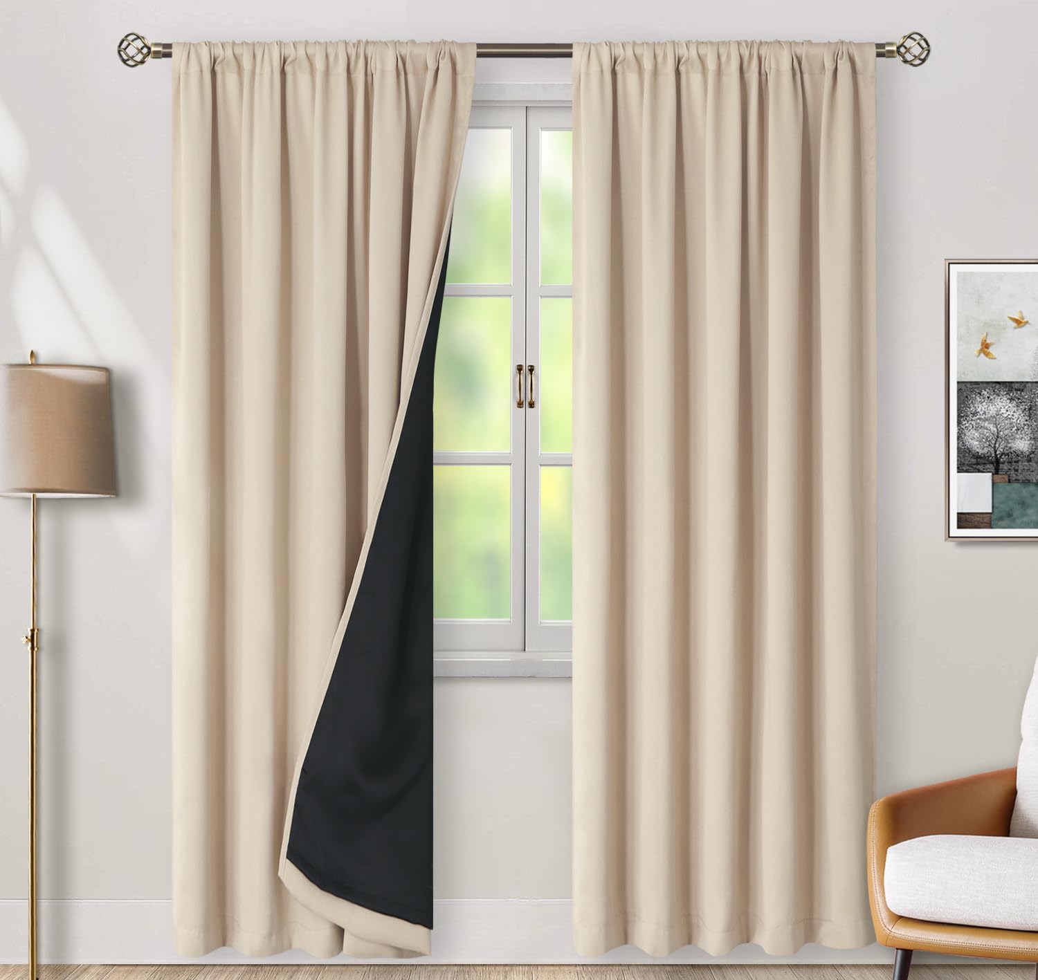 BGment Champagne 100% Blackout Curtains with Thermal Insulation Liner - 52 x 78 Inch Noise Reducing Room Darkening Curtains Light…