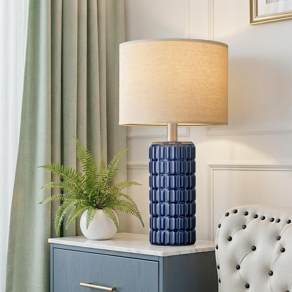 SeealleLighting 23" Modern Ceramic Table Lamps Set of 2 - Table Lamps for Living room, Farmhouse Bedside Night Stands Lamp for Bedroom, Whi…
