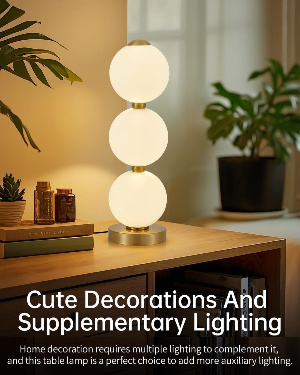 LED Table Lamp, 3 Color Temperature & Stepless Dimmable Modern 3-Ball Acrylic Plug-in Decorative Desk Nightstand Lamp, Bedside Light with…