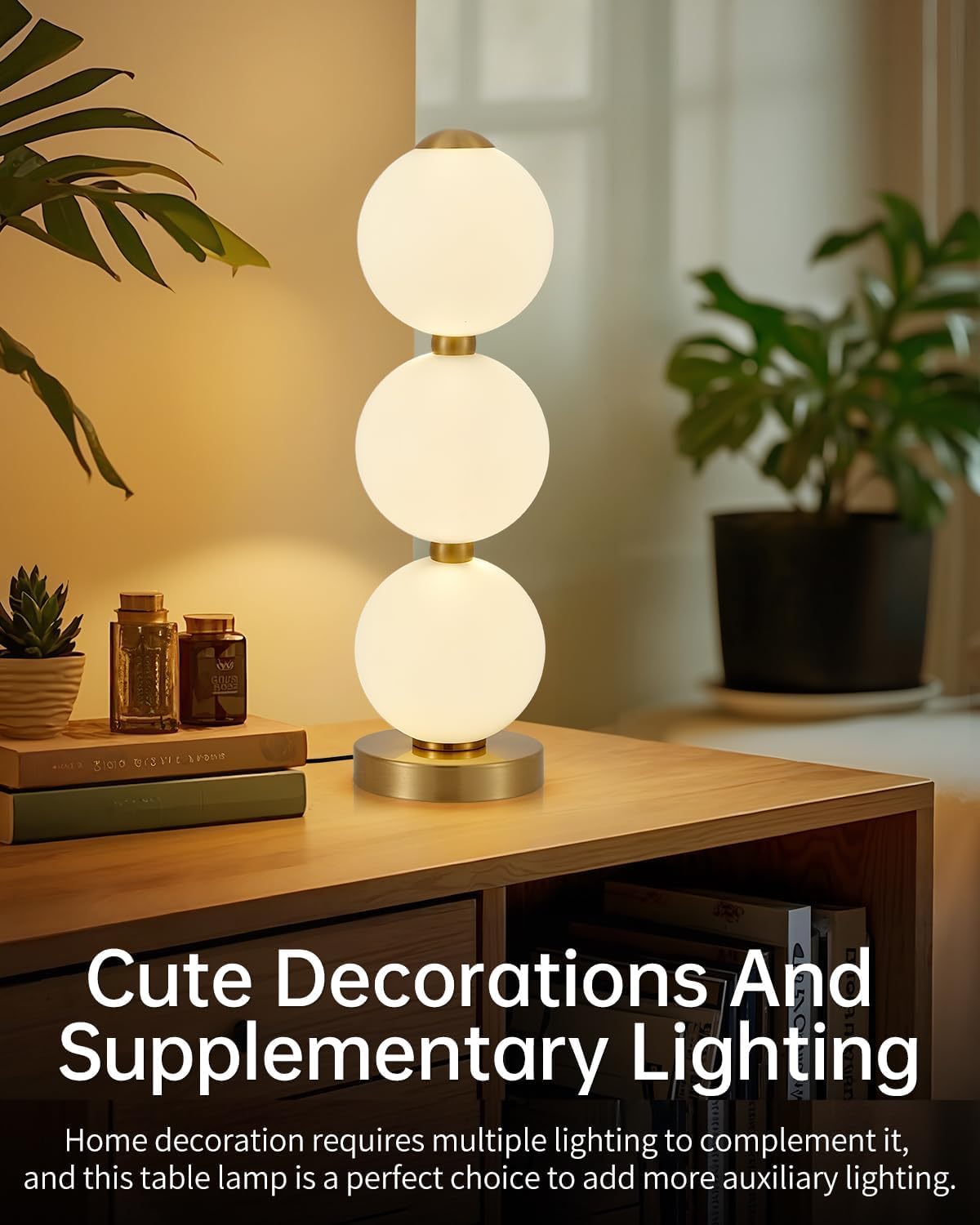 LED Table Lamp, 3 Color Temperature & Stepless Dimmable Modern 3-Ball Acrylic Plug-in Decorative Desk Nightstand Lamp, Bedside Light with…