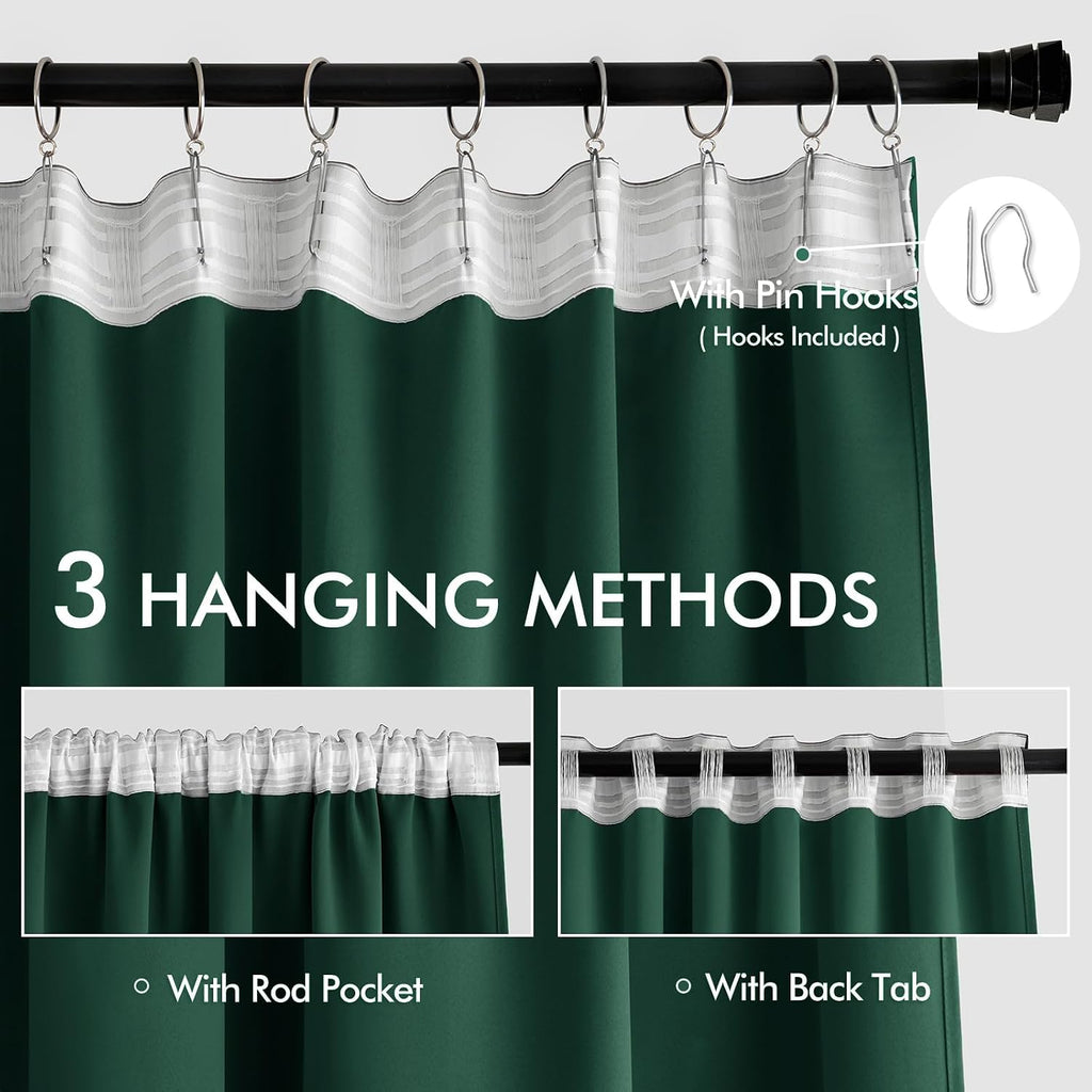 Miulee Christmas Hunter Green Back Tab Blackout Curtains 90 Inches Long 2 Panels Set for Living Room Bedroom, Rod Pocket/Pinch Pleat Therma…
