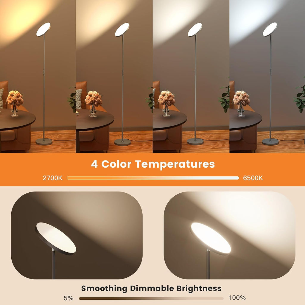 Floor Lamp, Bright 36W 3500LM Standing Lamp with Remote, 2700K Soft White to 6500K Cool White Adjustable, Touch Control Dimmable Torchiere…
